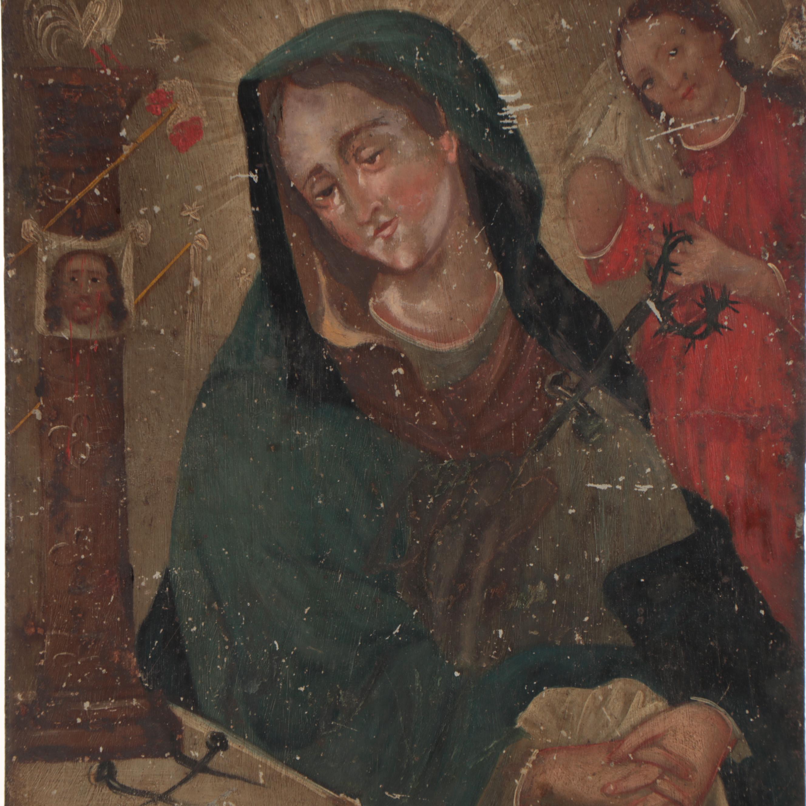 Mexican Retablo Painting of The Virgin Mary, Circa 1900