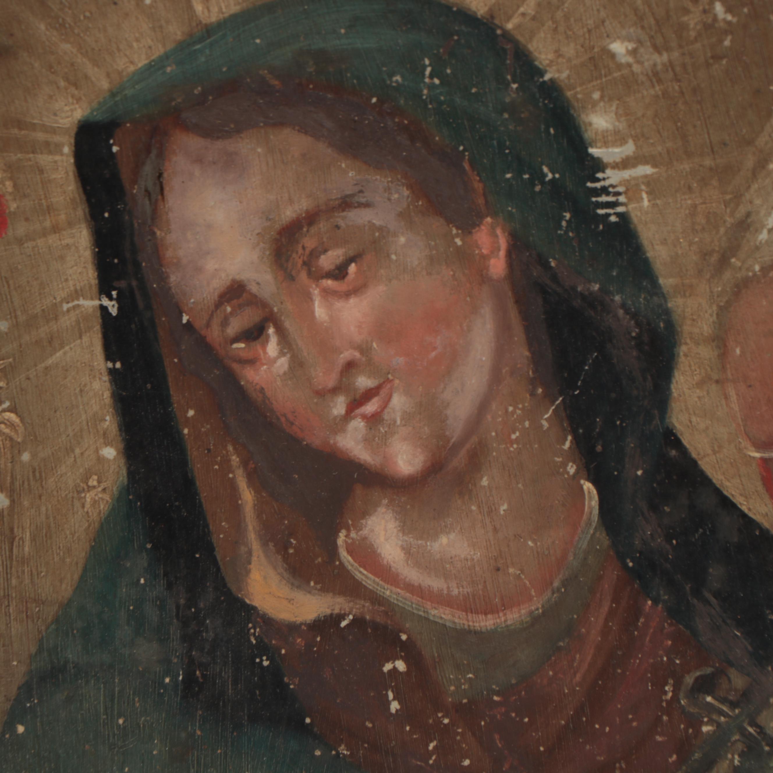 Mexican Retablo Painting of The Virgin Mary, Circa 1900