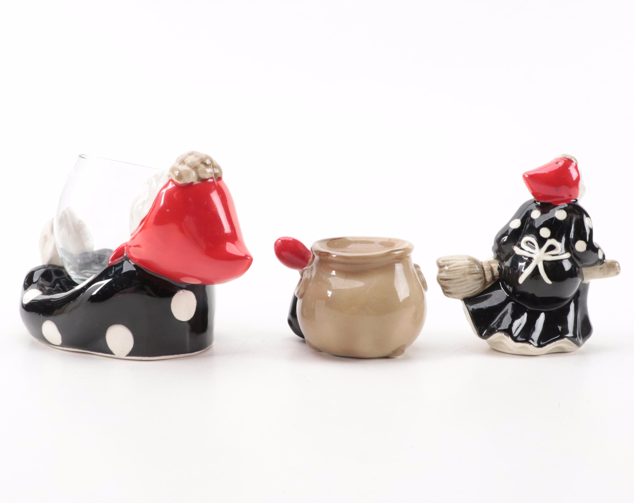 Fitz and Floyd "Kitchen Witch" Ceramic Teapot, Cups, Candle Holder and More