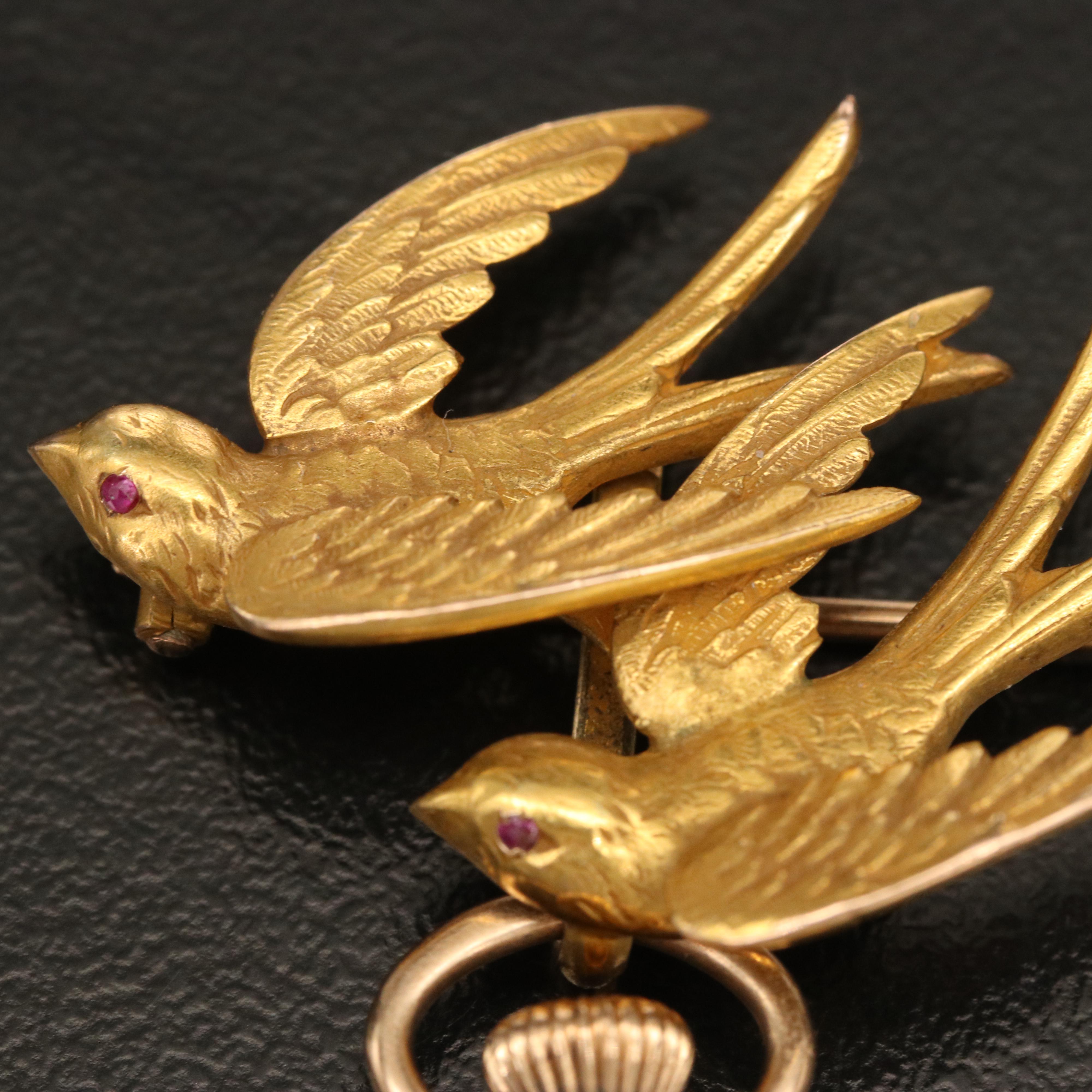 14KT Waltham Pocket Watch with 14K Double Swallow Watch Brooch