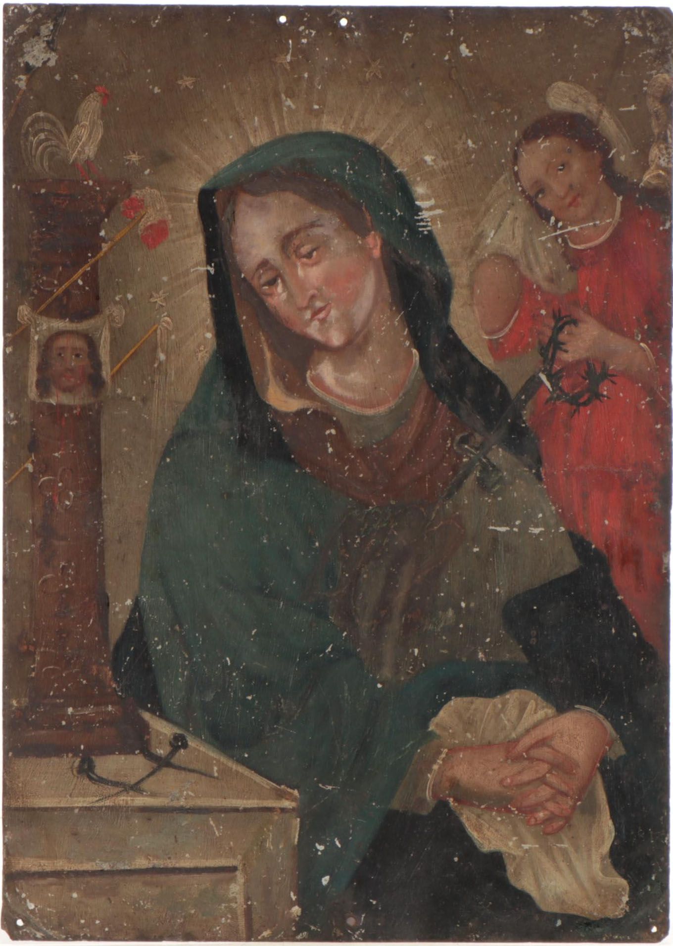 Mexican Retablo Painting of The Virgin Mary, Circa 1900