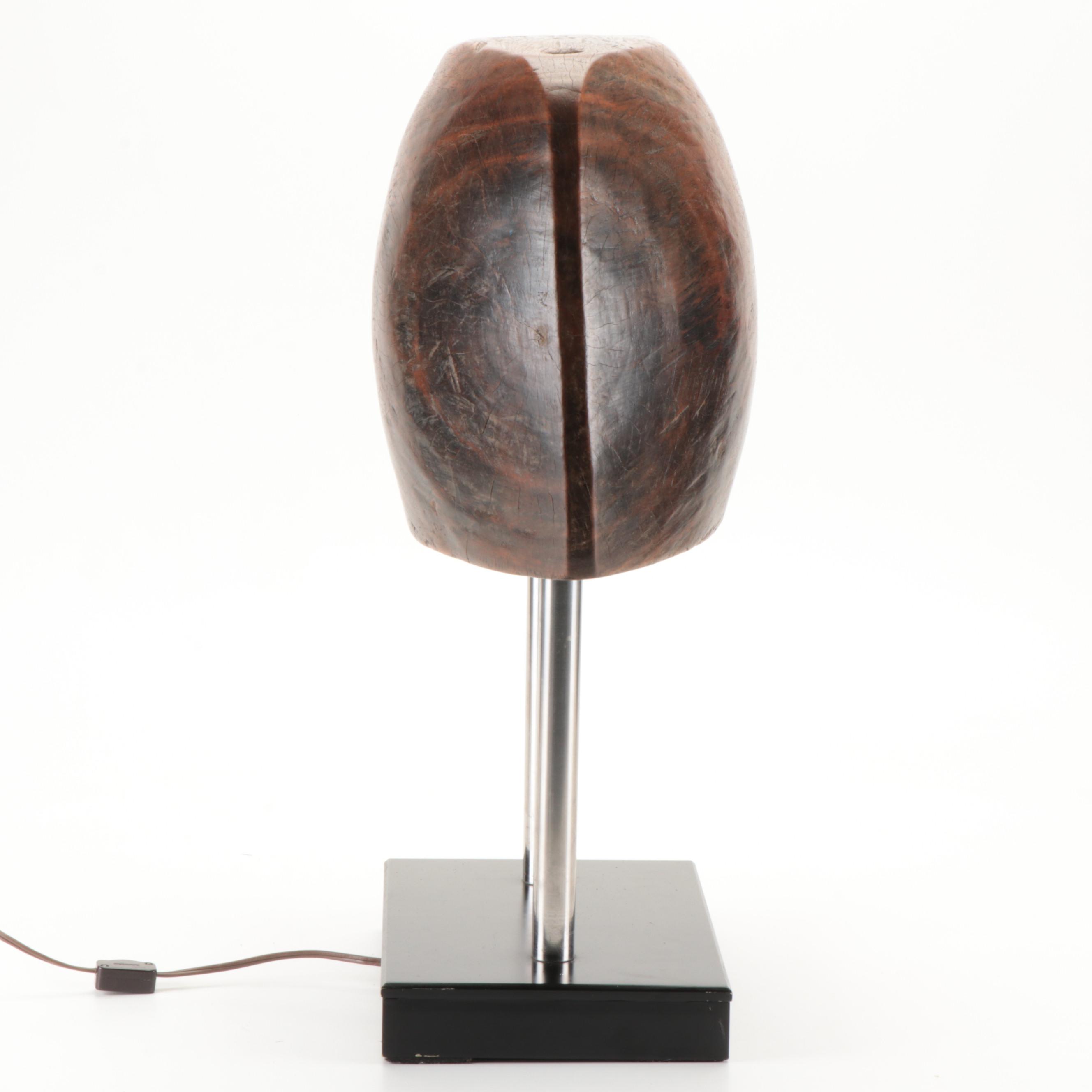 Wooden Shade Modernist Style Sculptural Accent Lamp