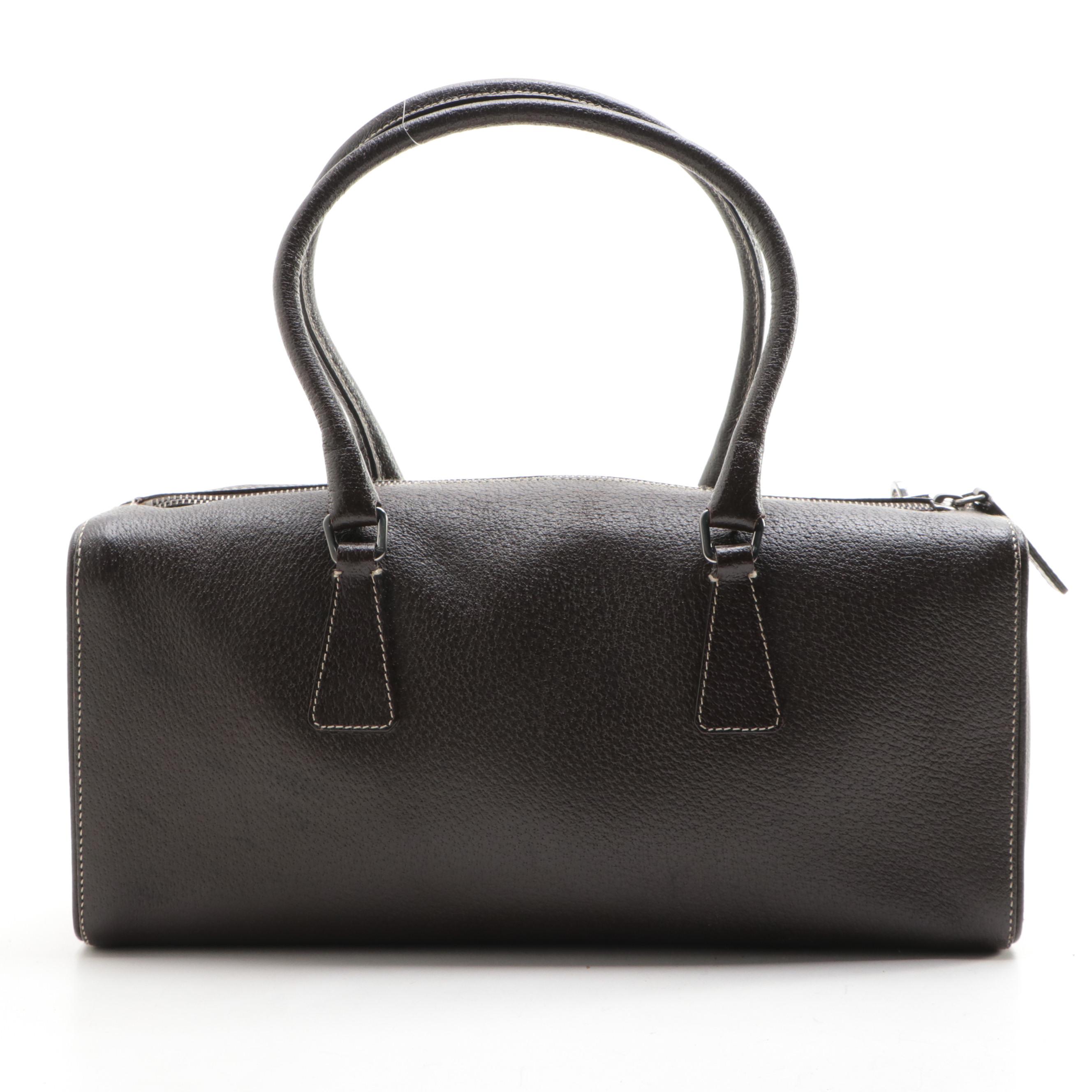 Prada Small Bauletto Handbag in Dark Brown Cinghiale Leather