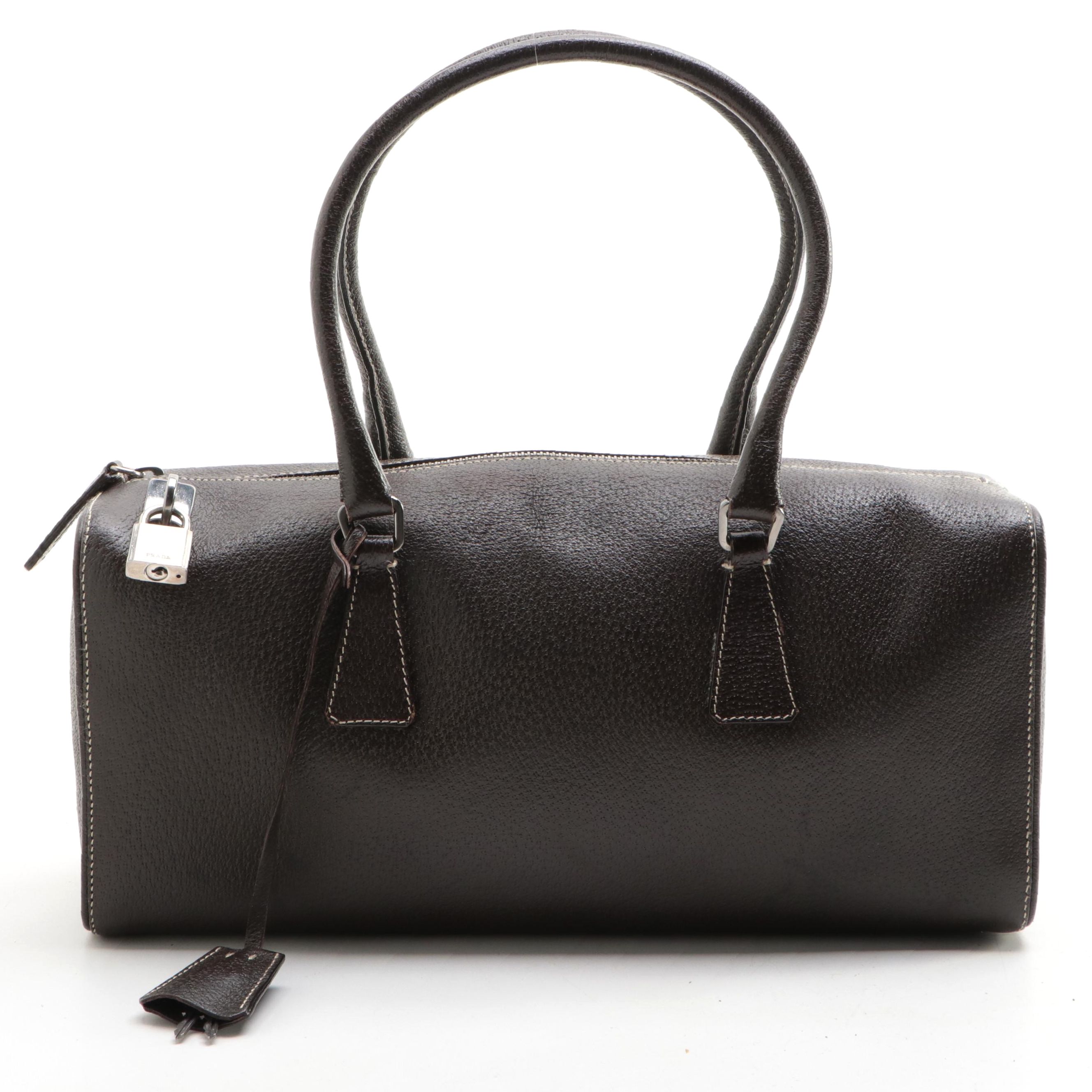 Prada Small Bauletto Handbag in Dark Brown Cinghiale Leather