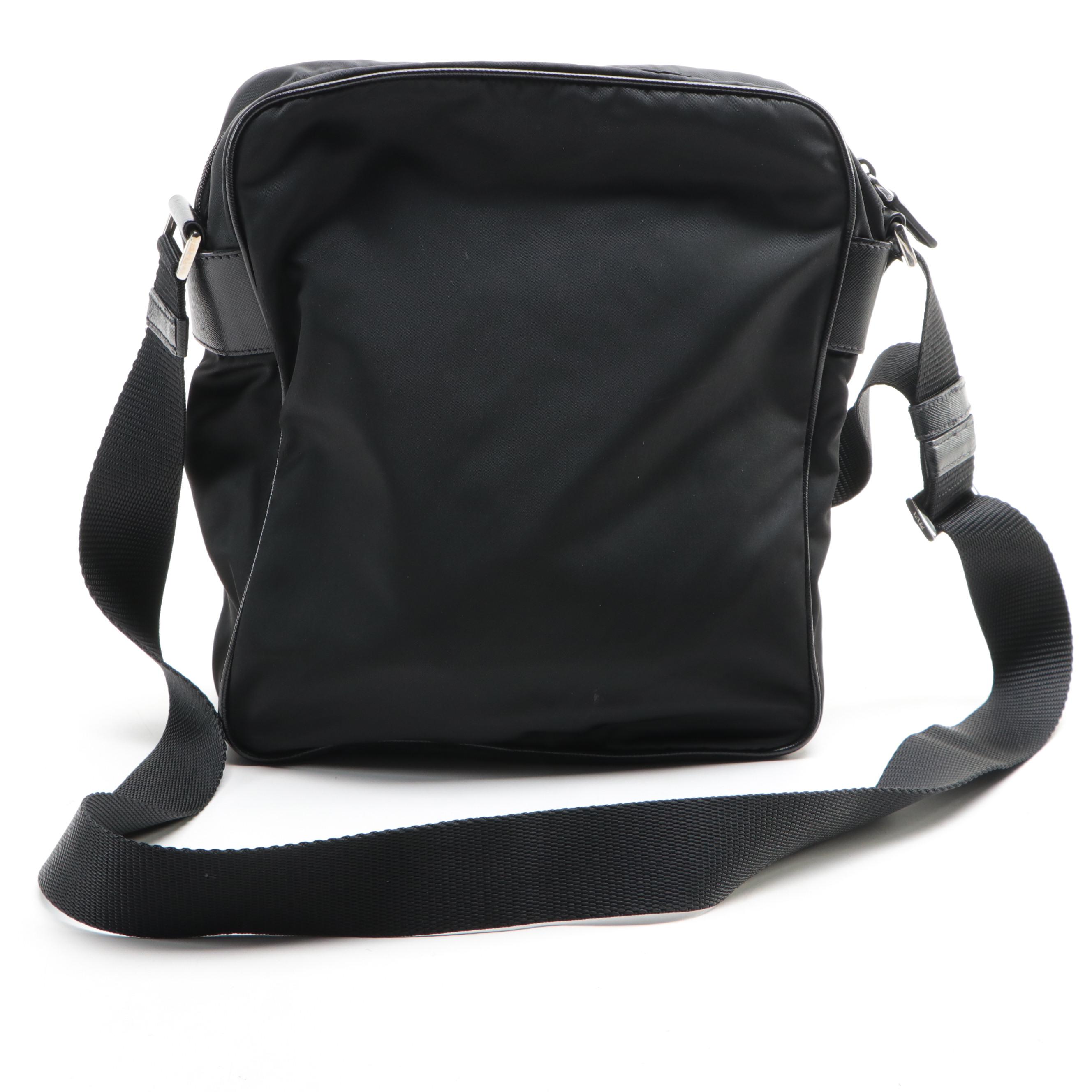 Prada Crossbody Bag in Black Tessuto Nylon and Saffiano Leather