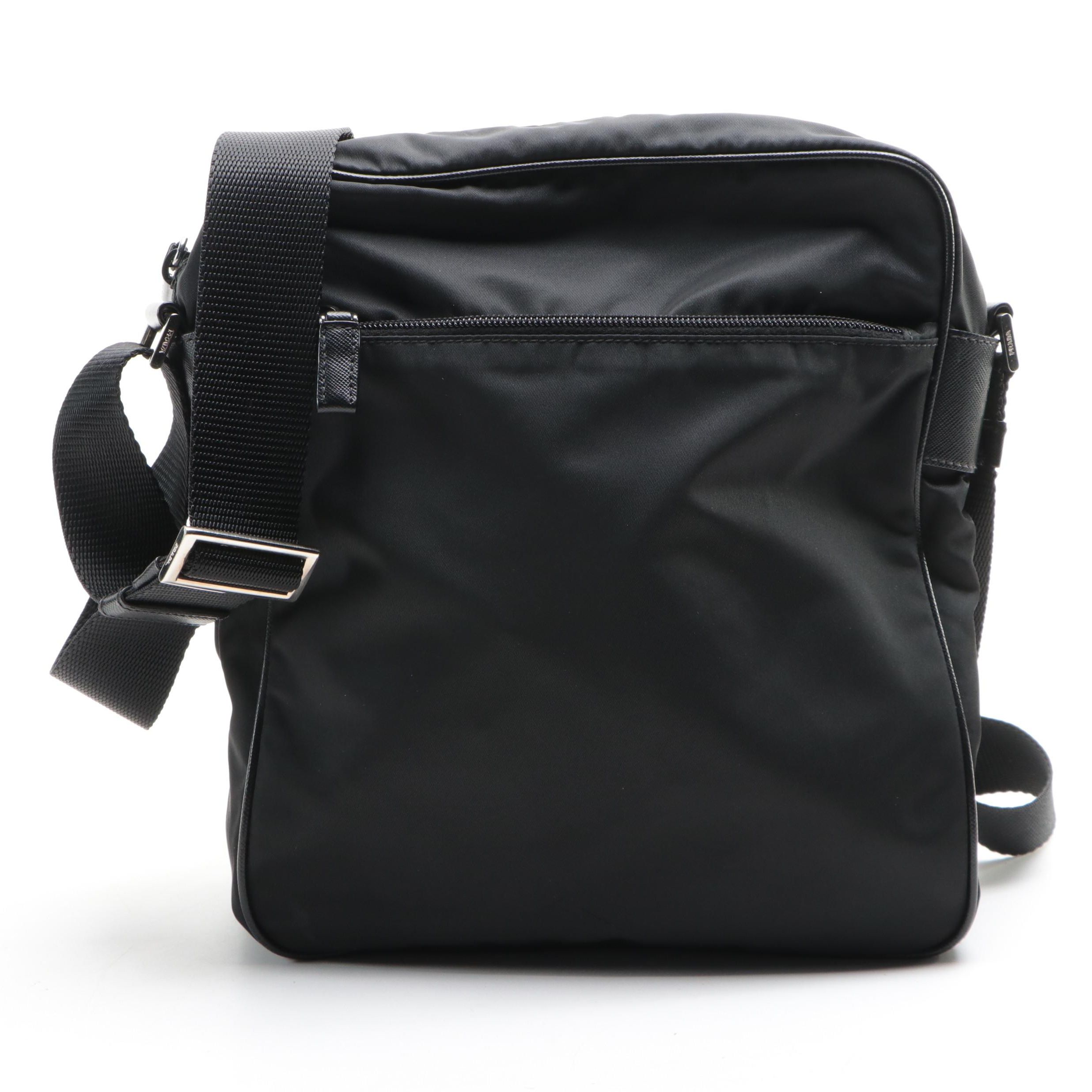 Prada Crossbody Bag in Black Tessuto Nylon and Saffiano Leather