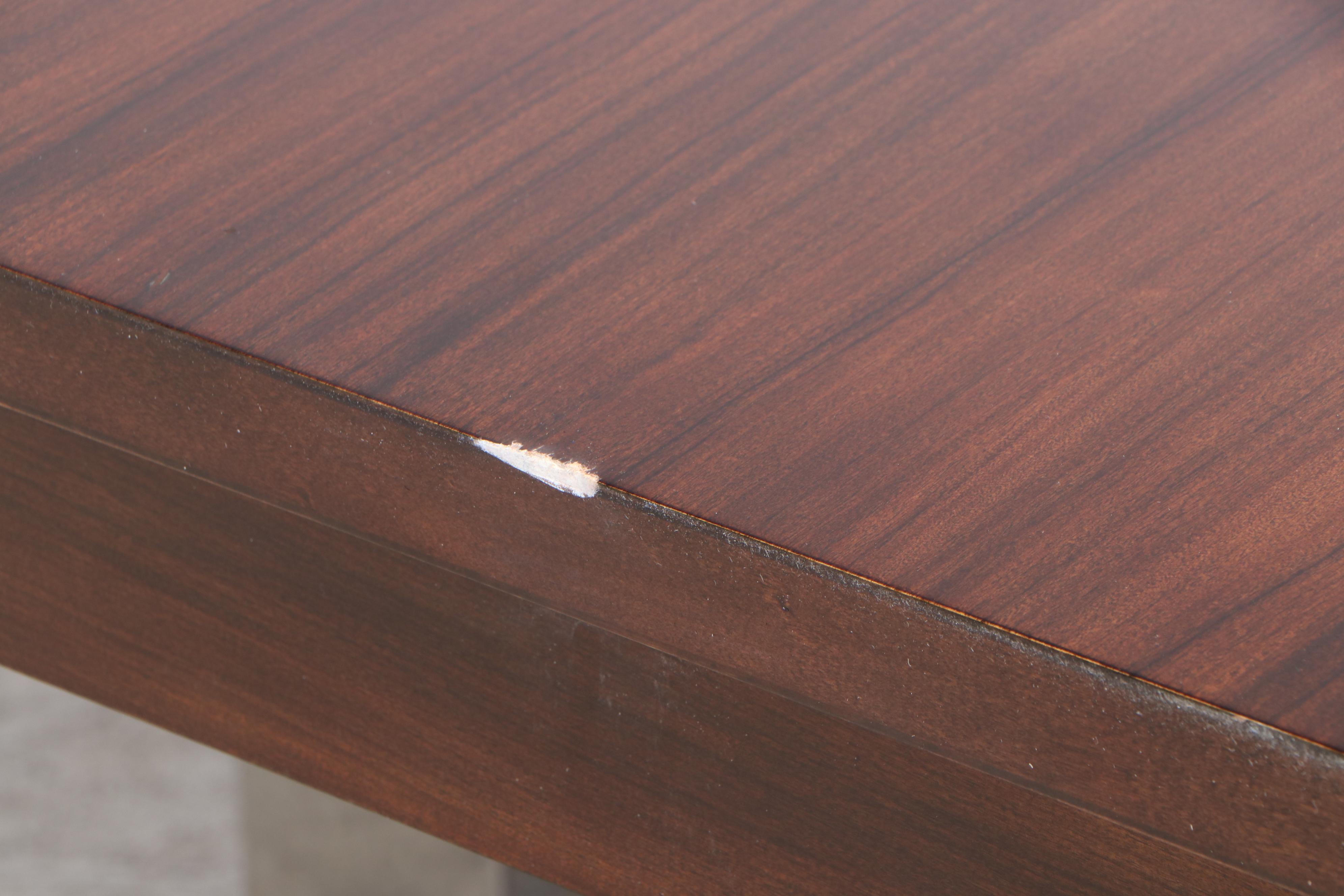 Modernist Style Chromed Metal and Wood-Grained Top Extension Dining Table