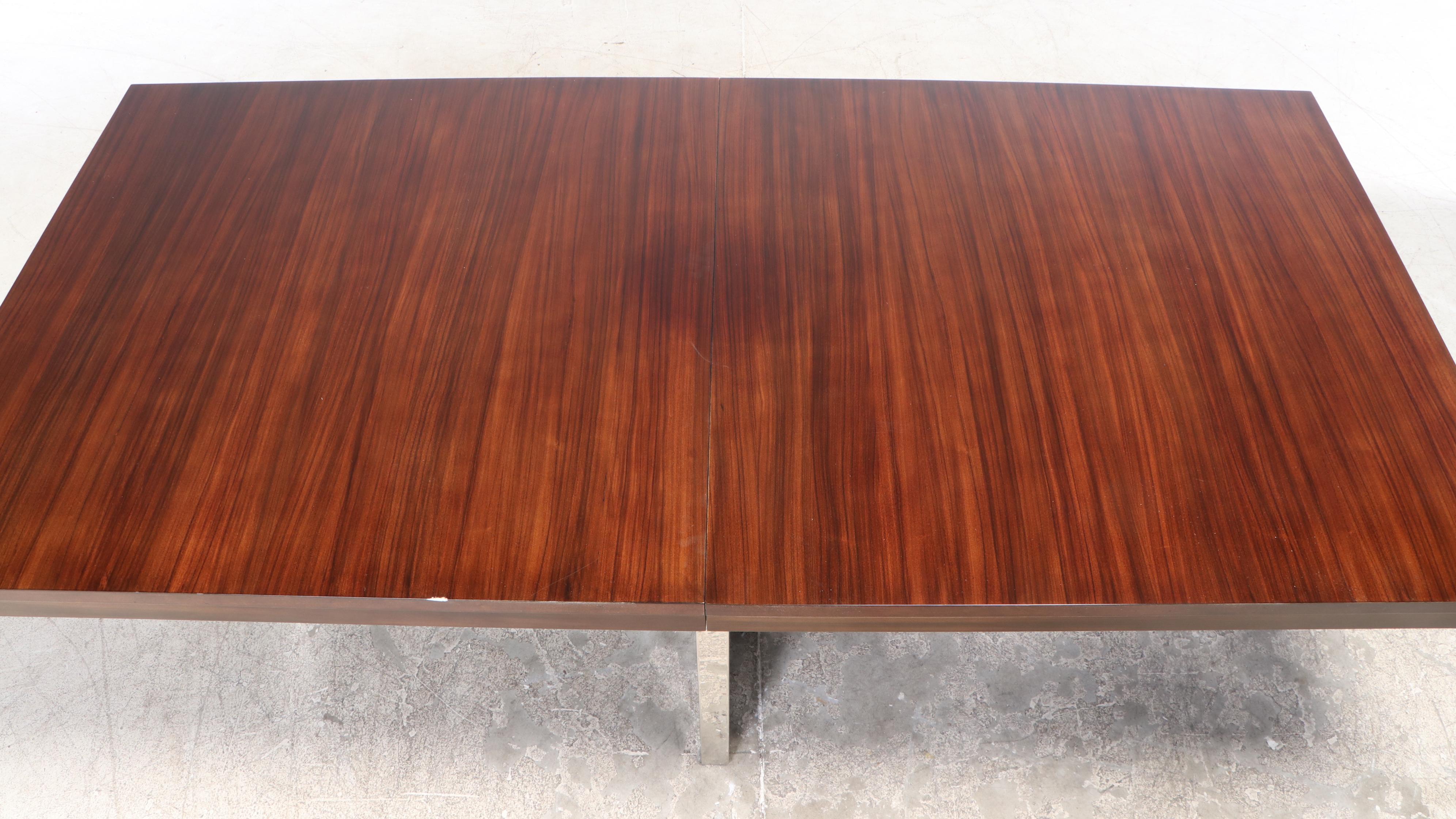 Modernist Style Chromed Metal and Wood-Grained Top Extension Dining Table