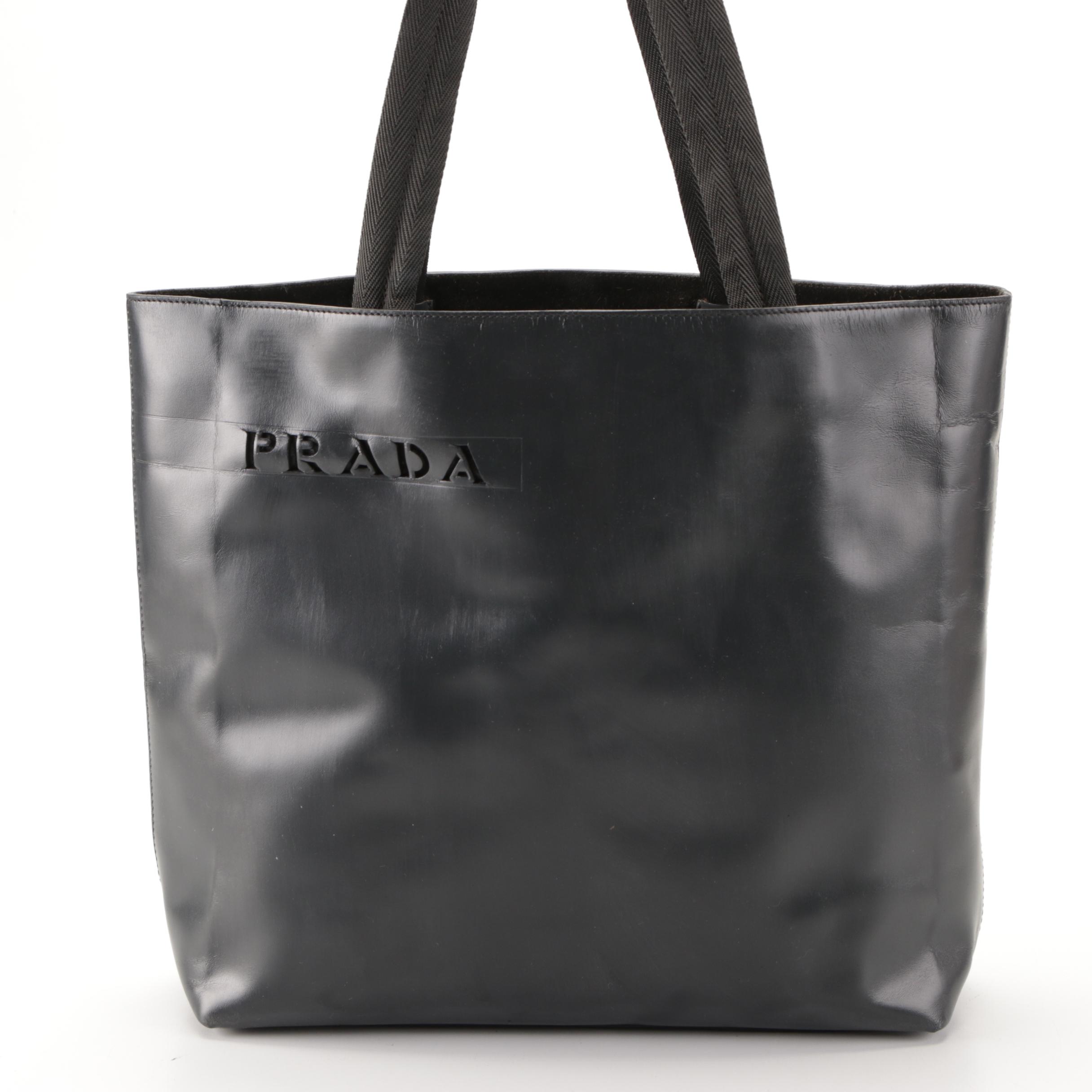 Prada Dark Navy Leather Tote Bag