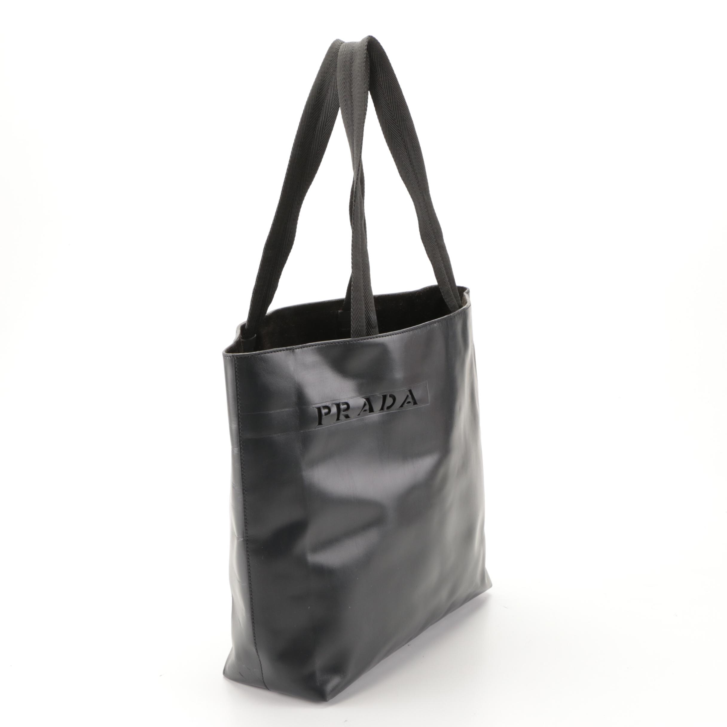 Prada Dark Navy Leather Tote Bag