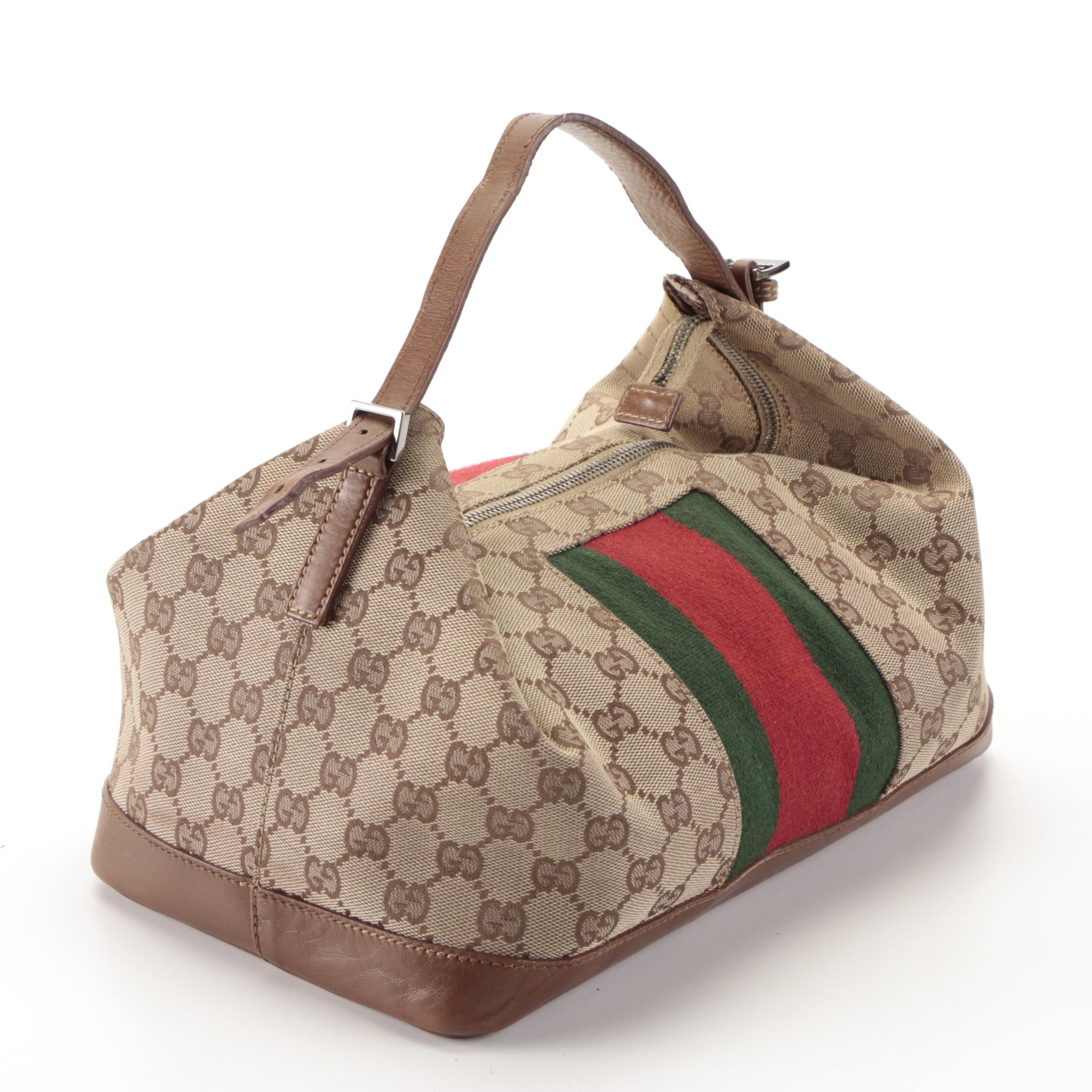 Gucci Toiletry Case in GG Canvas with Web Stripe and Leather Trim