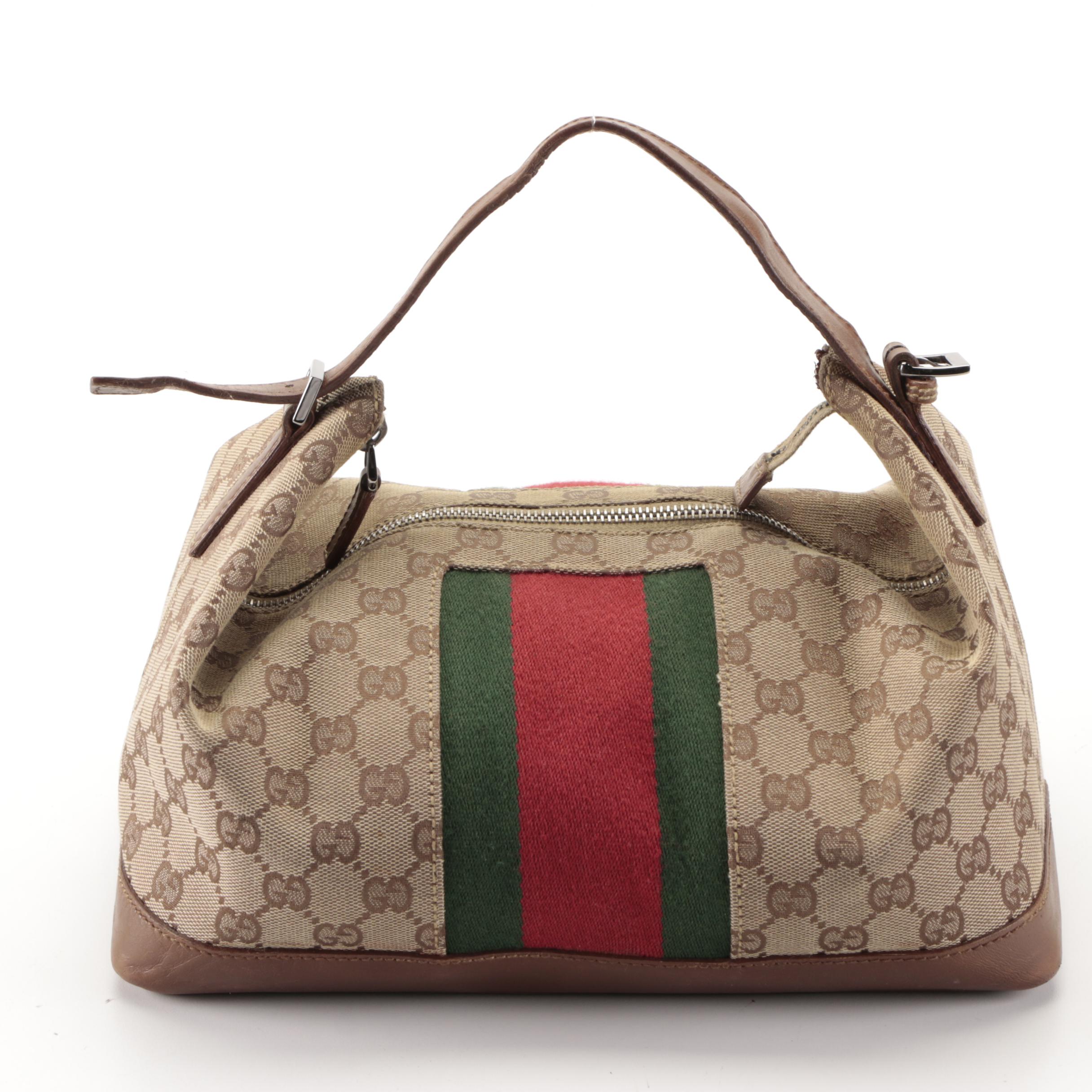 Gucci Toiletry Case in GG Canvas with Web Stripe and Leather Trim
