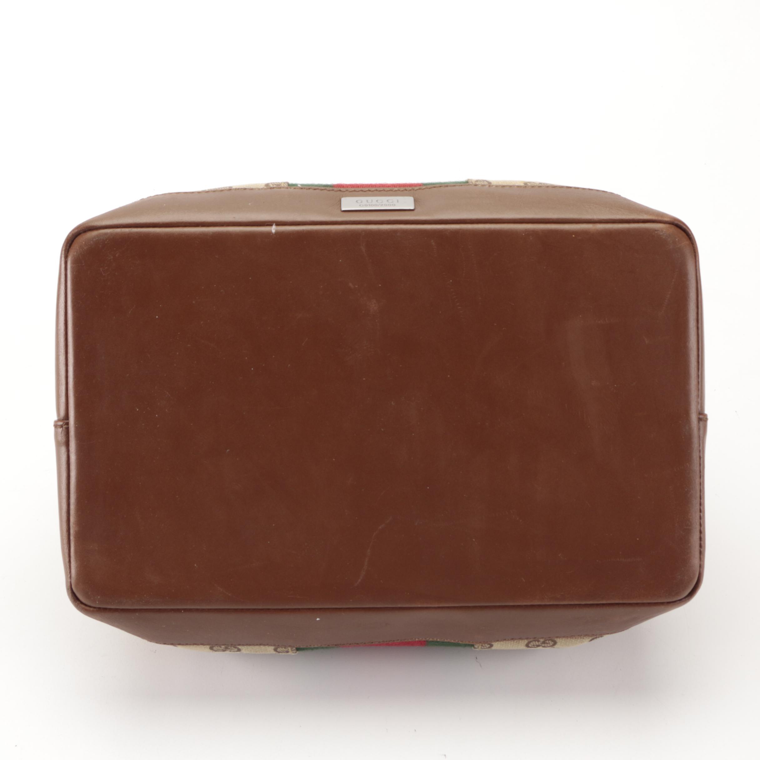 Gucci Toiletry Case in GG Canvas with Web Stripe and Leather Trim