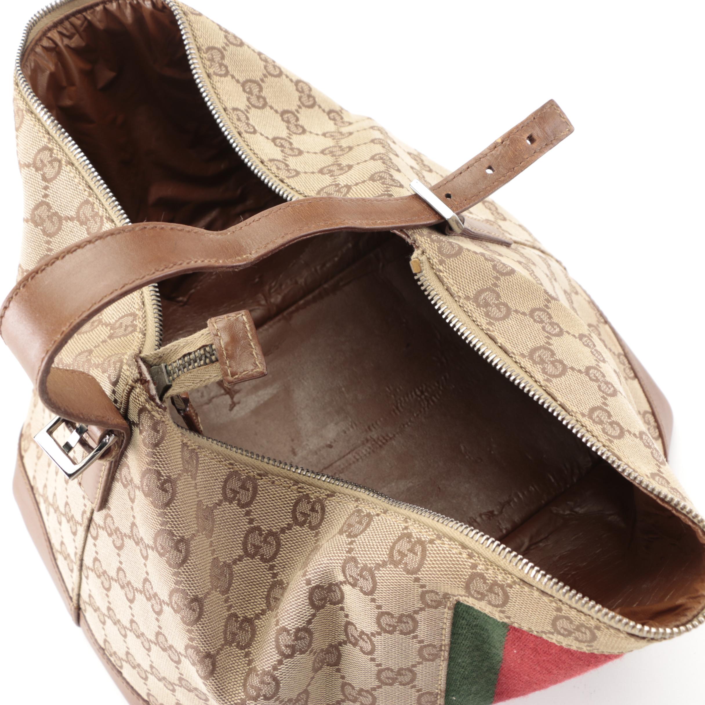 Gucci Toiletry Case in GG Canvas with Web Stripe and Leather Trim