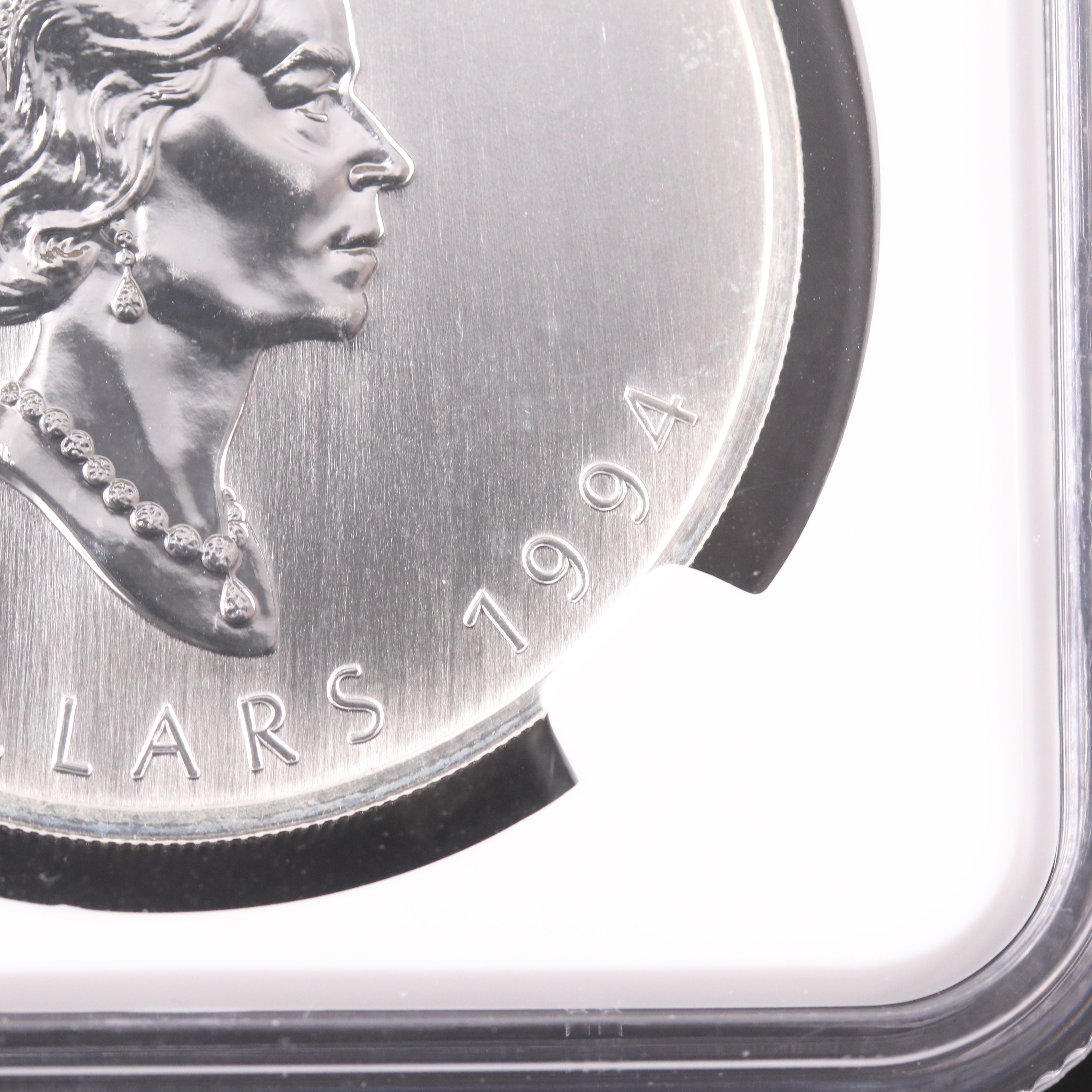 NGC Graded MS67 1994 Canada $5 Maple Leaf Silver Coin