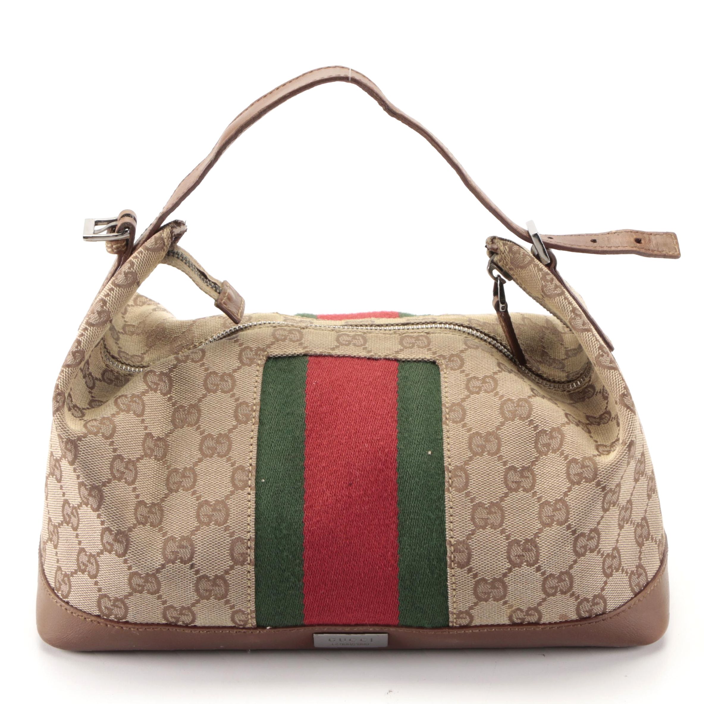 Gucci Toiletry Case in GG Canvas with Web Stripe and Leather Trim