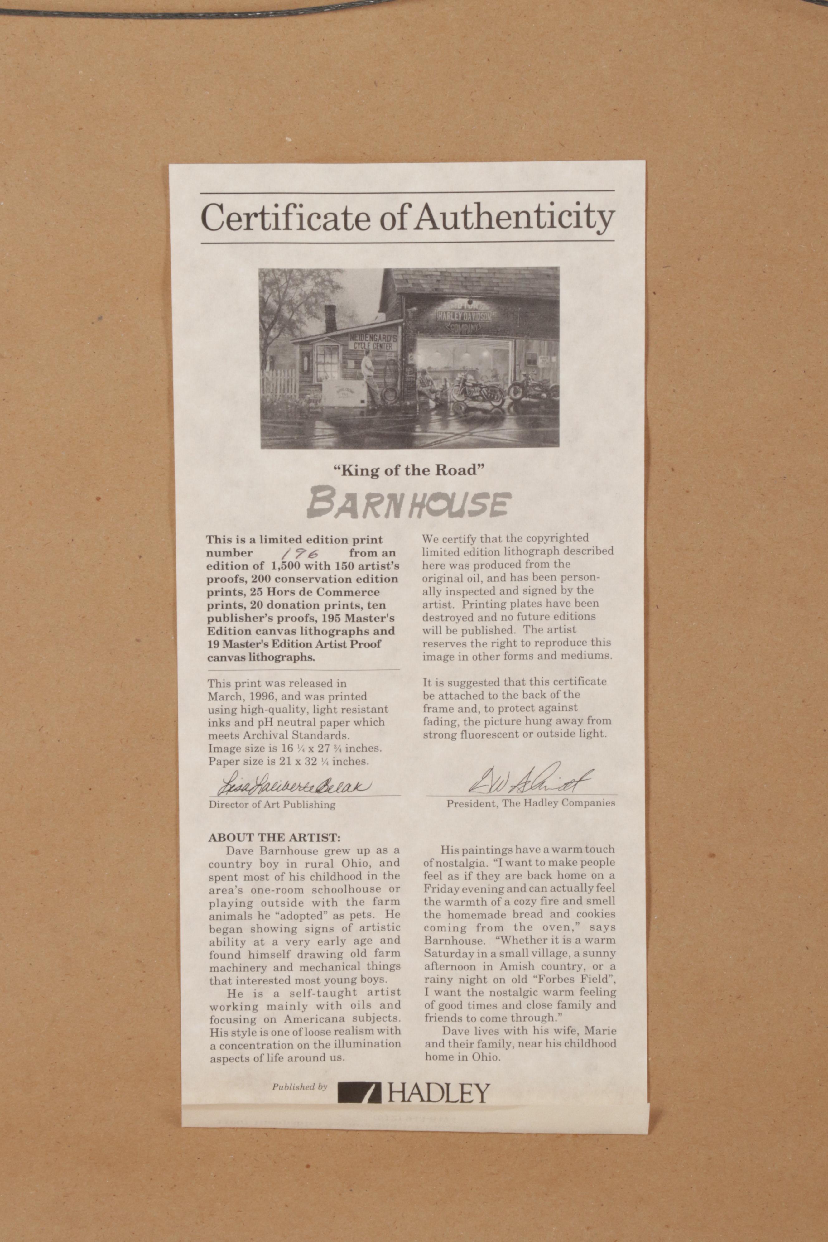 Dave Barnhouse Offset Lithograph "King of the Road," 1995