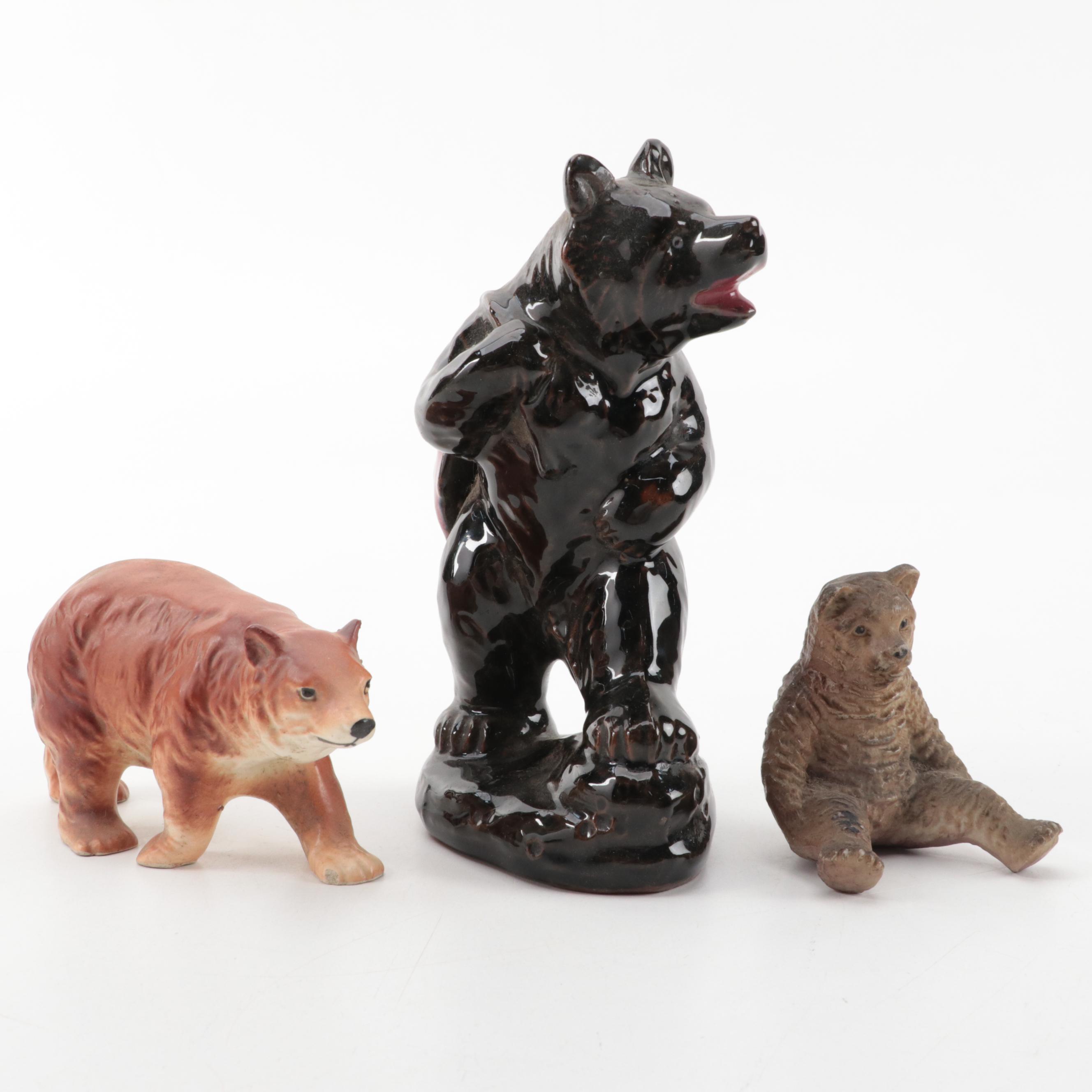Japanese and Other Ceramic Bear Figurines with Planter, Mid-20th Century