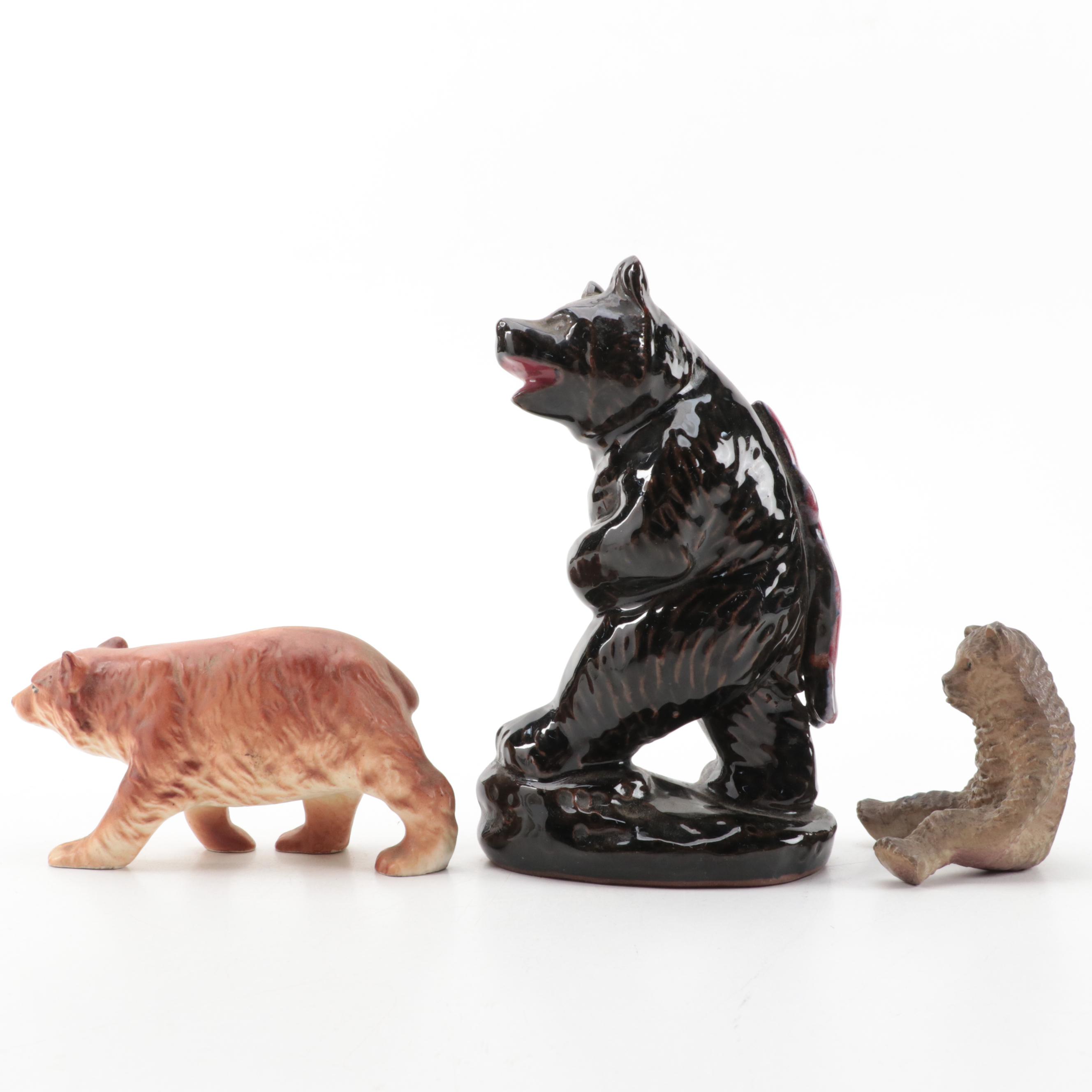 Japanese and Other Ceramic Bear Figurines with Planter, Mid-20th Century