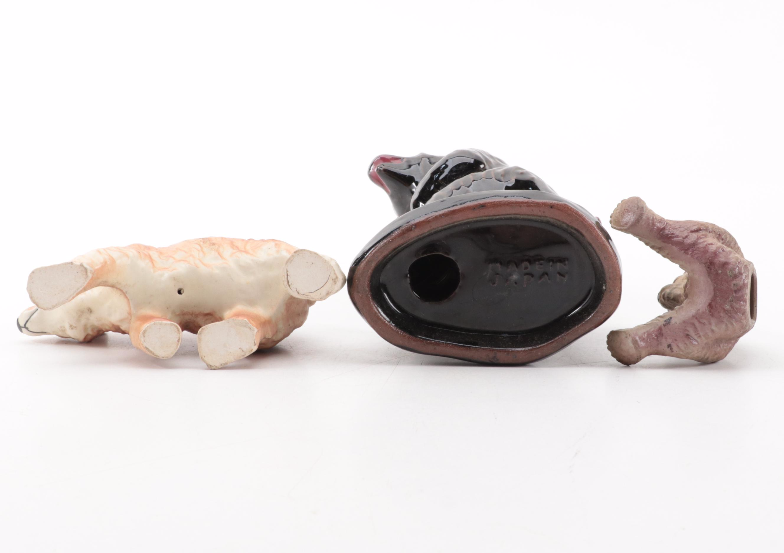 Japanese and Other Ceramic Bear Figurines with Planter, Mid-20th Century