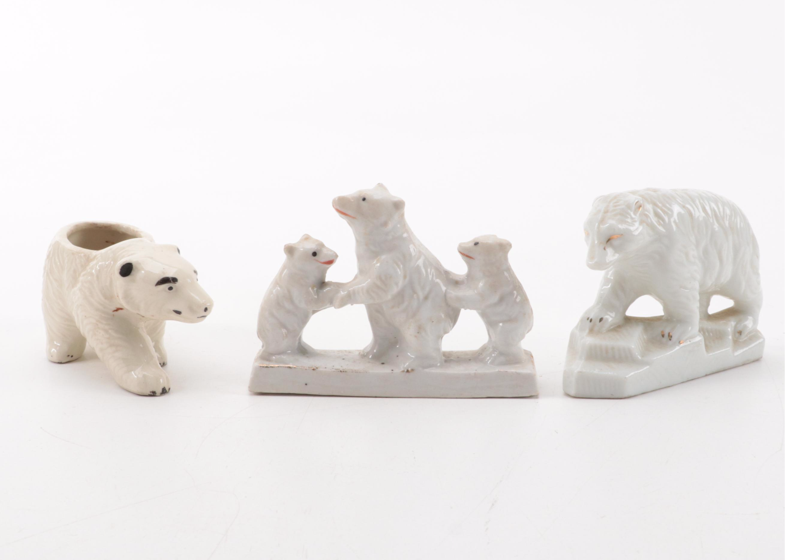 Japanese and Other Ceramic Bear Figurines with Planter, Mid-20th Century