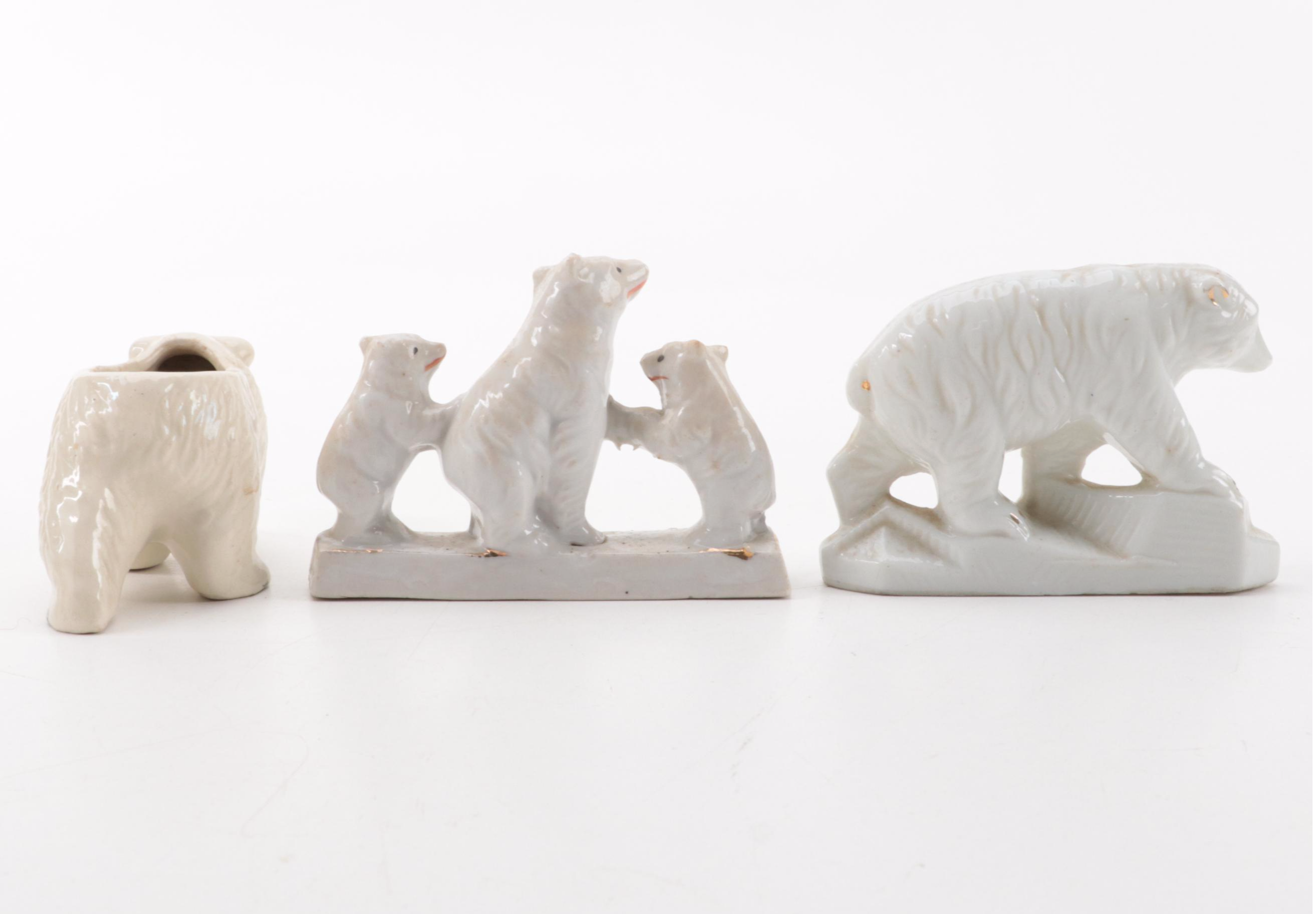 Japanese and Other Ceramic Bear Figurines with Planter, Mid-20th Century