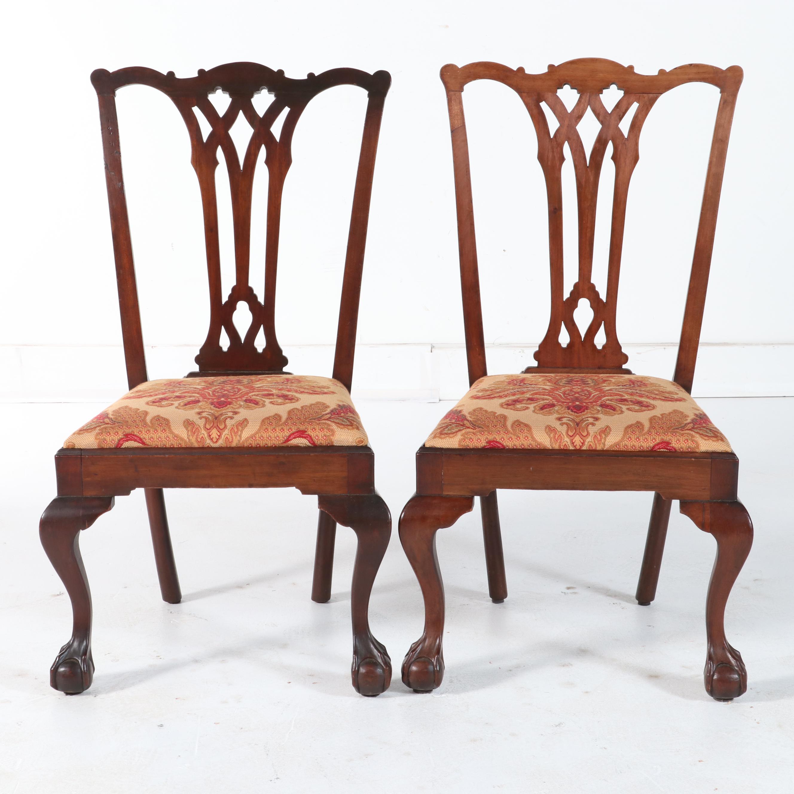 Six Chippendale Style Mahogany Dining Chairs, 1940s