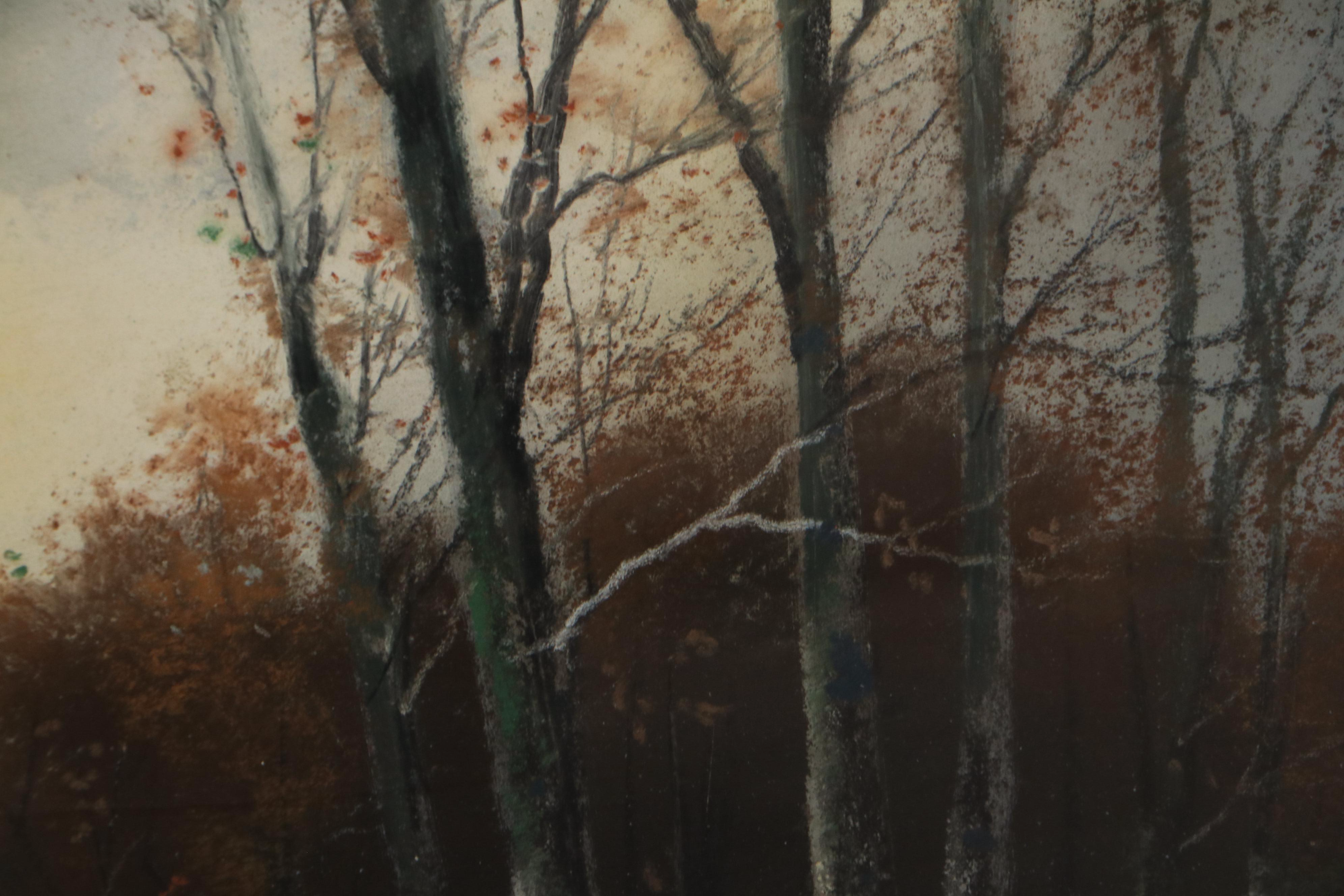 Adolph Schepansky Woodland Landscape Pastel Drawing