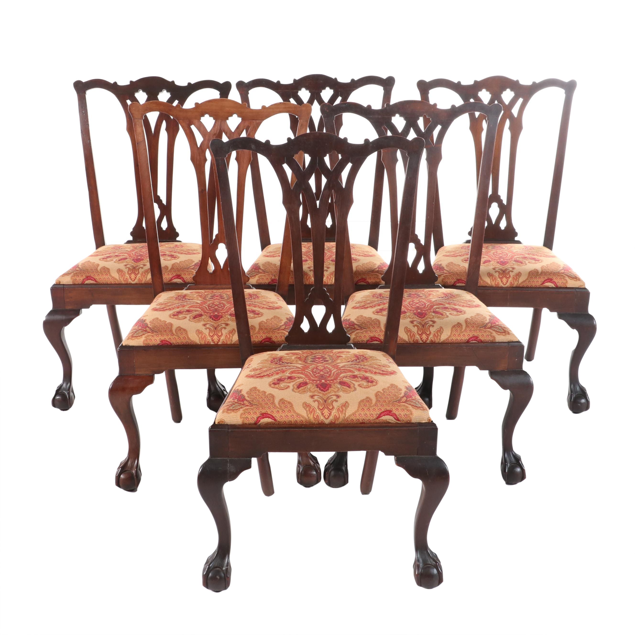 Six Chippendale Style Mahogany Dining Chairs, 1940s