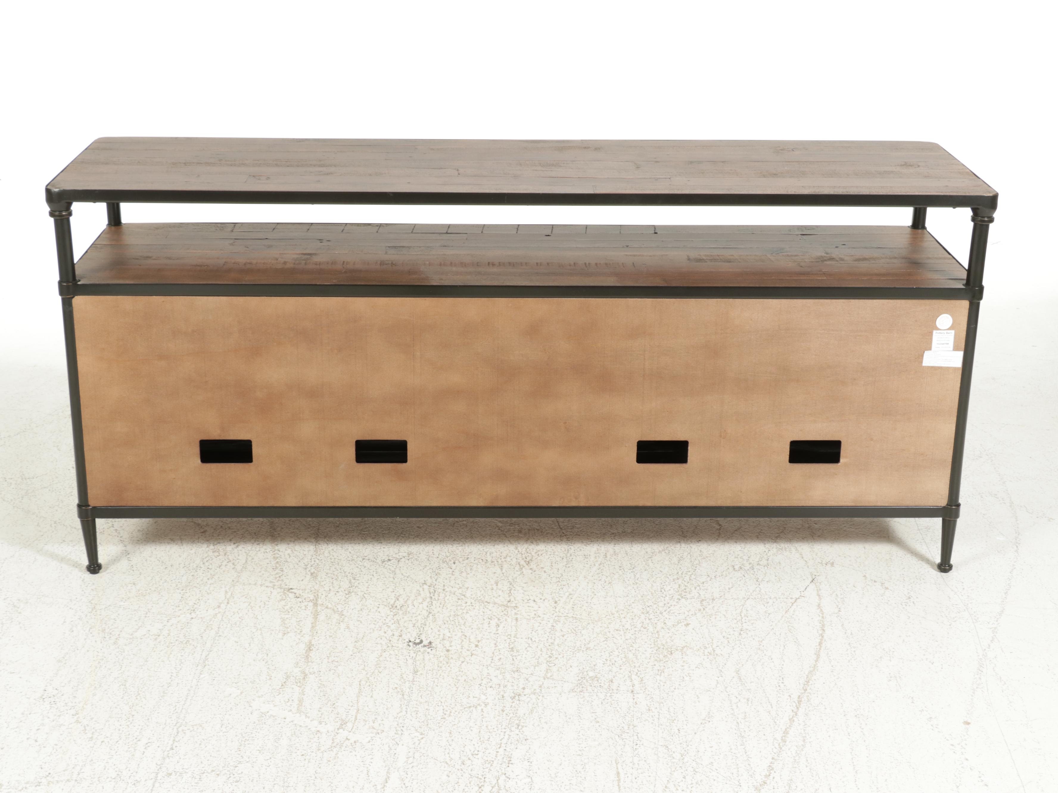 Pottery Barn Rustic Metal and Wood Media Stand, 21st Century