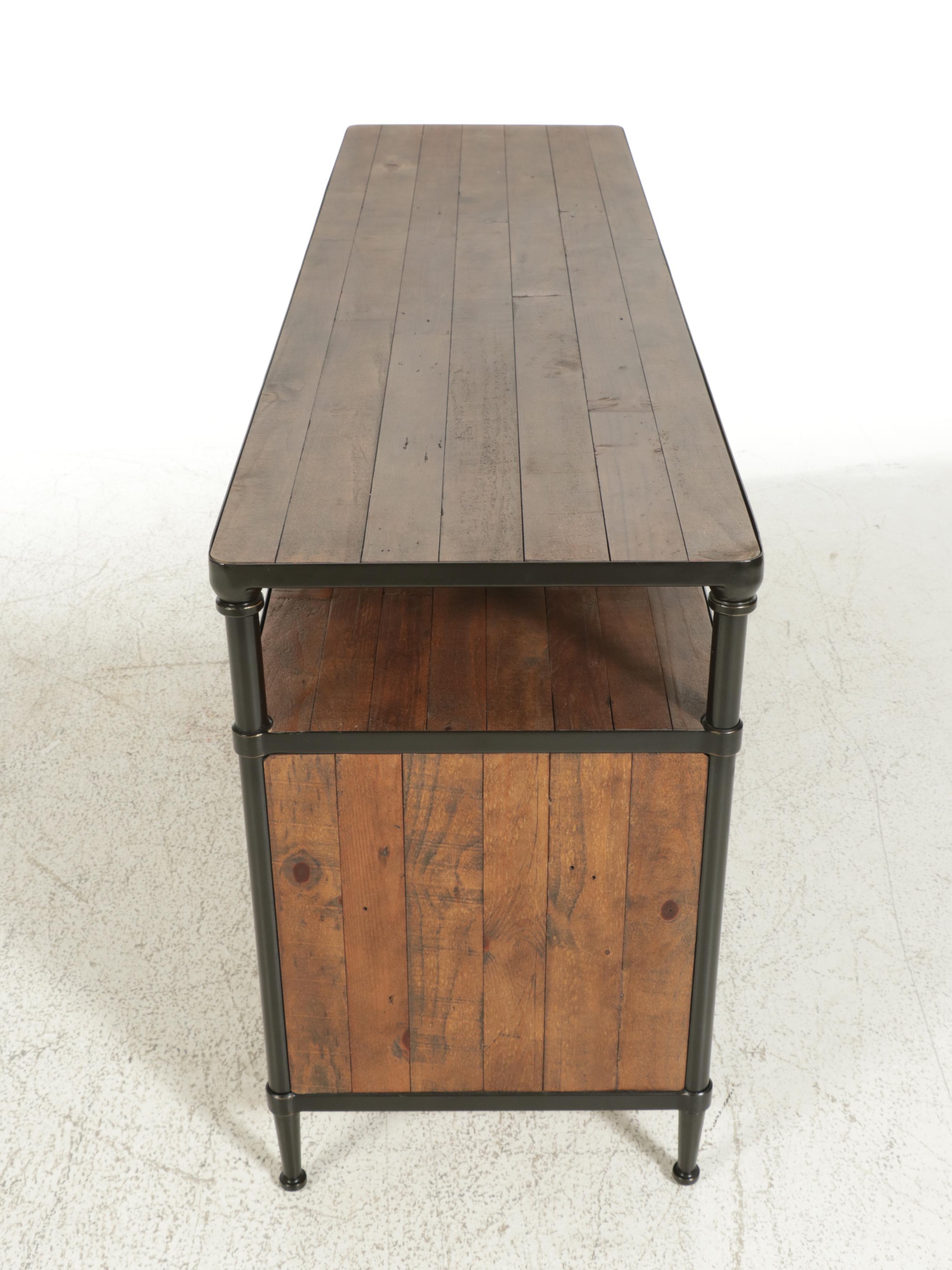 Pottery Barn Rustic Metal and Wood Media Stand, 21st Century