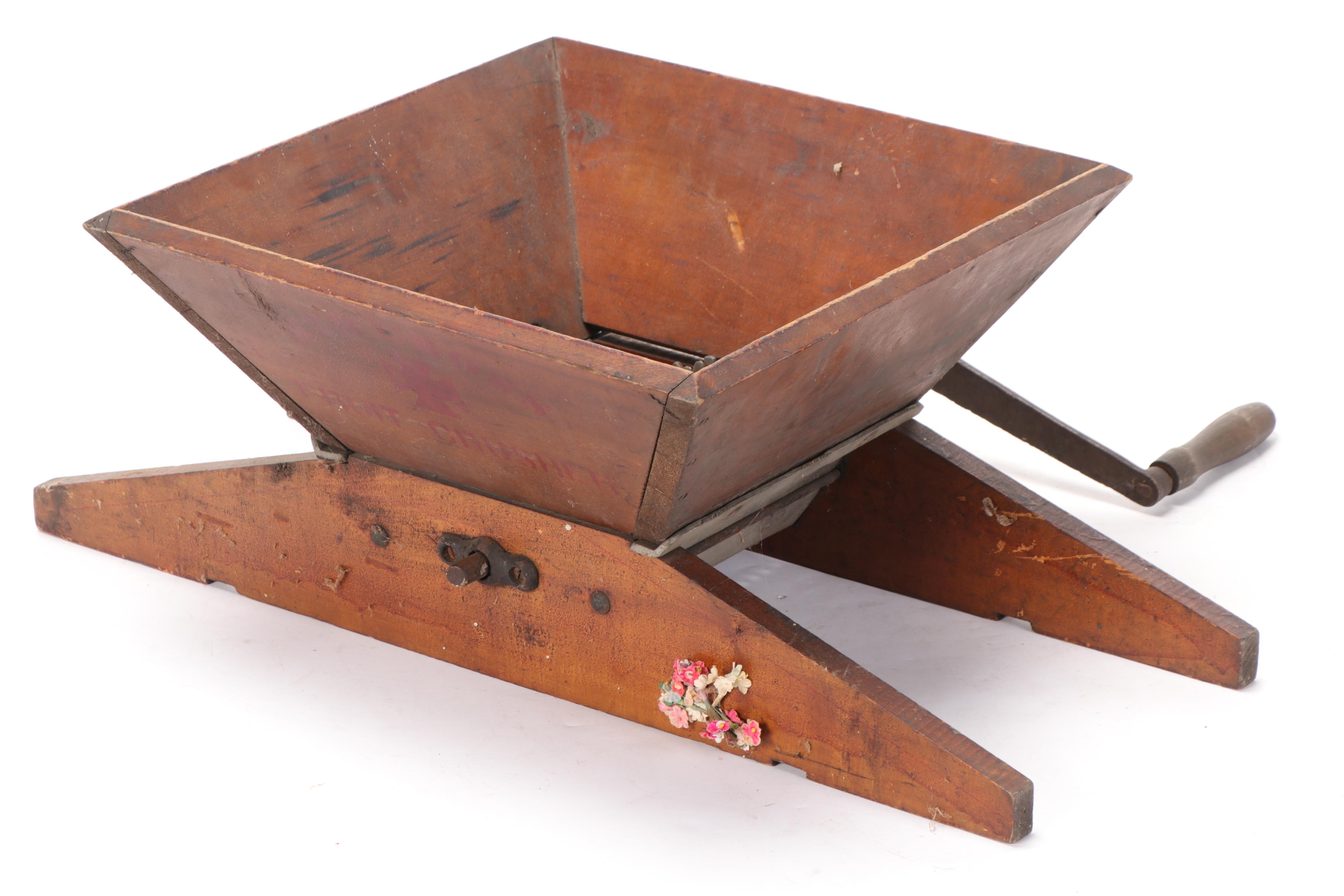 Hoosier Wood and Metal Tabletop Fruit Crusher, Early to Mid 20th Century