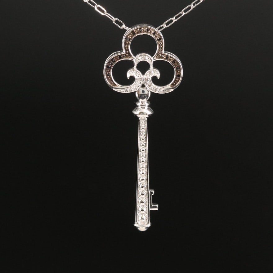 Sterling Diamond Key Pendant Necklace