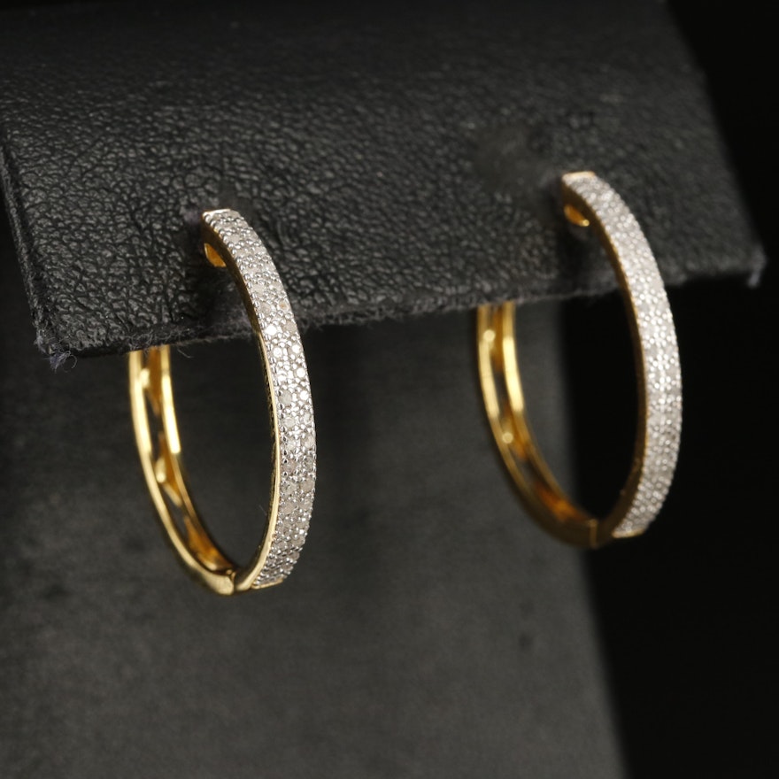 Sterling Diamond Hoop Earrings