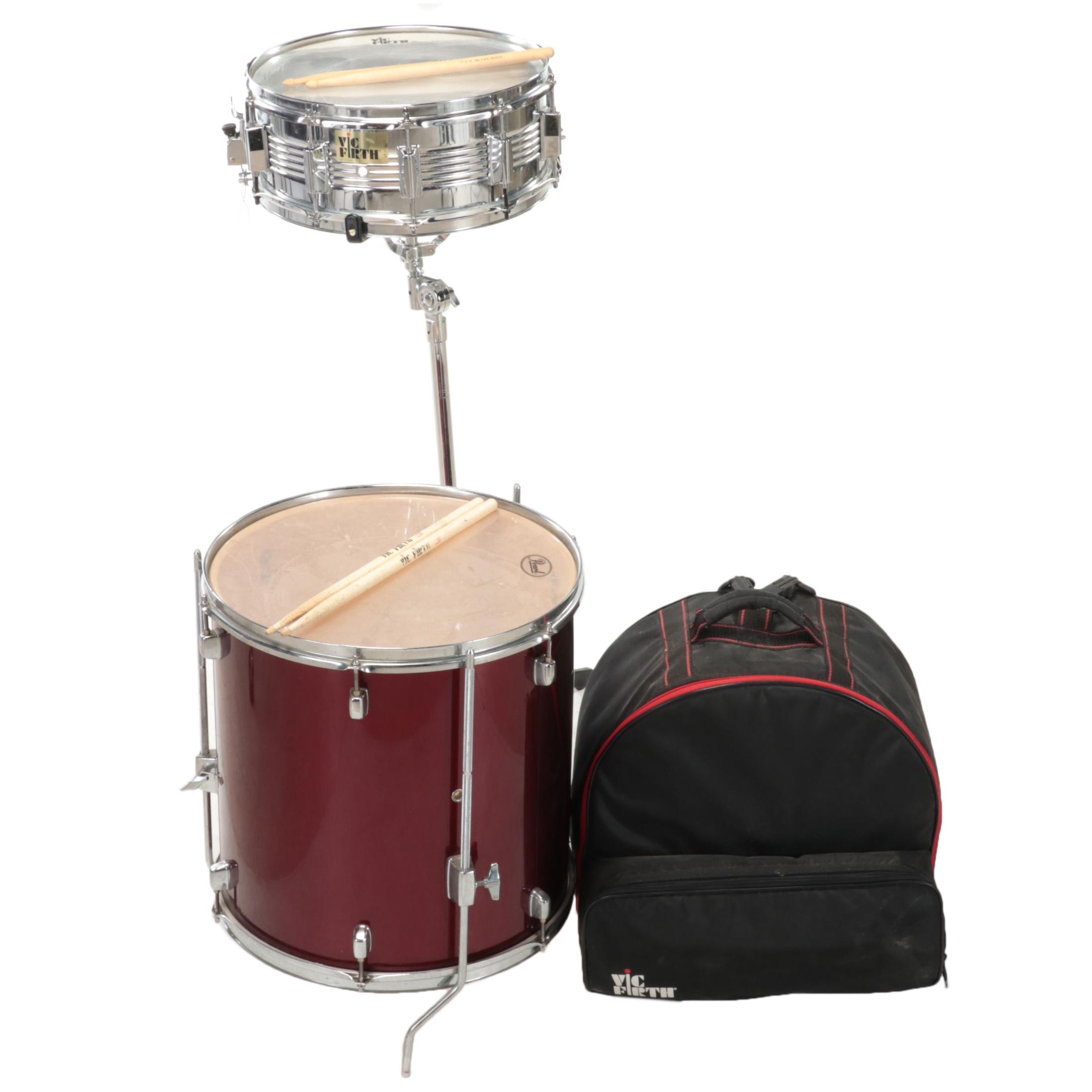 Vic Firth Snare Drum, Stand and Case with Pearl Forum Series 16" Floor Tom Drum