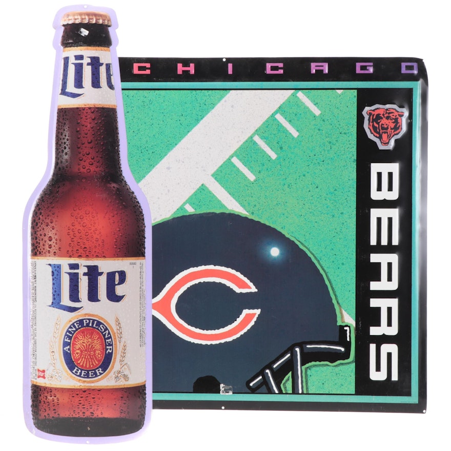 NFL Football Chicago Bears  Miller Lite Beer Metal Sign