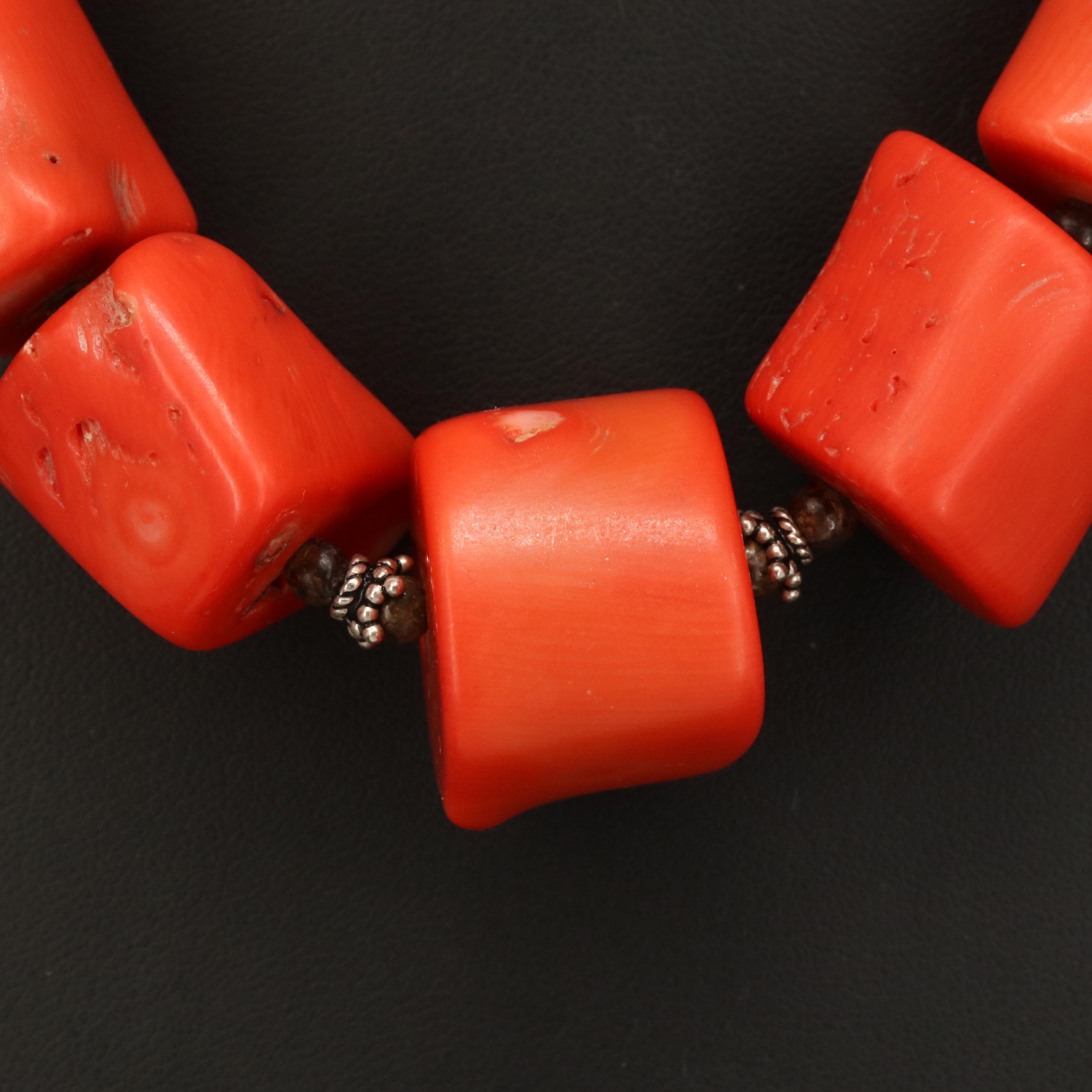 Sterling Coral, Quartzite and Tiger Iron Bead Necklace