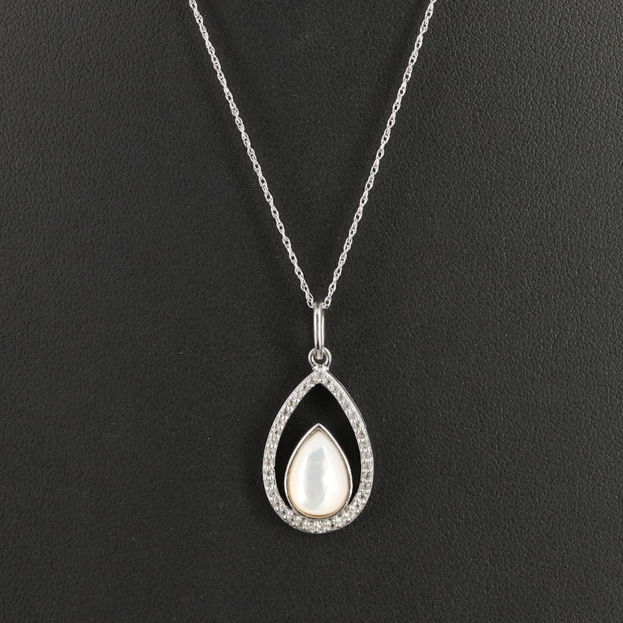 Sterling Mother-of-Pearl and Topaz Teardrop Pendant Necklace