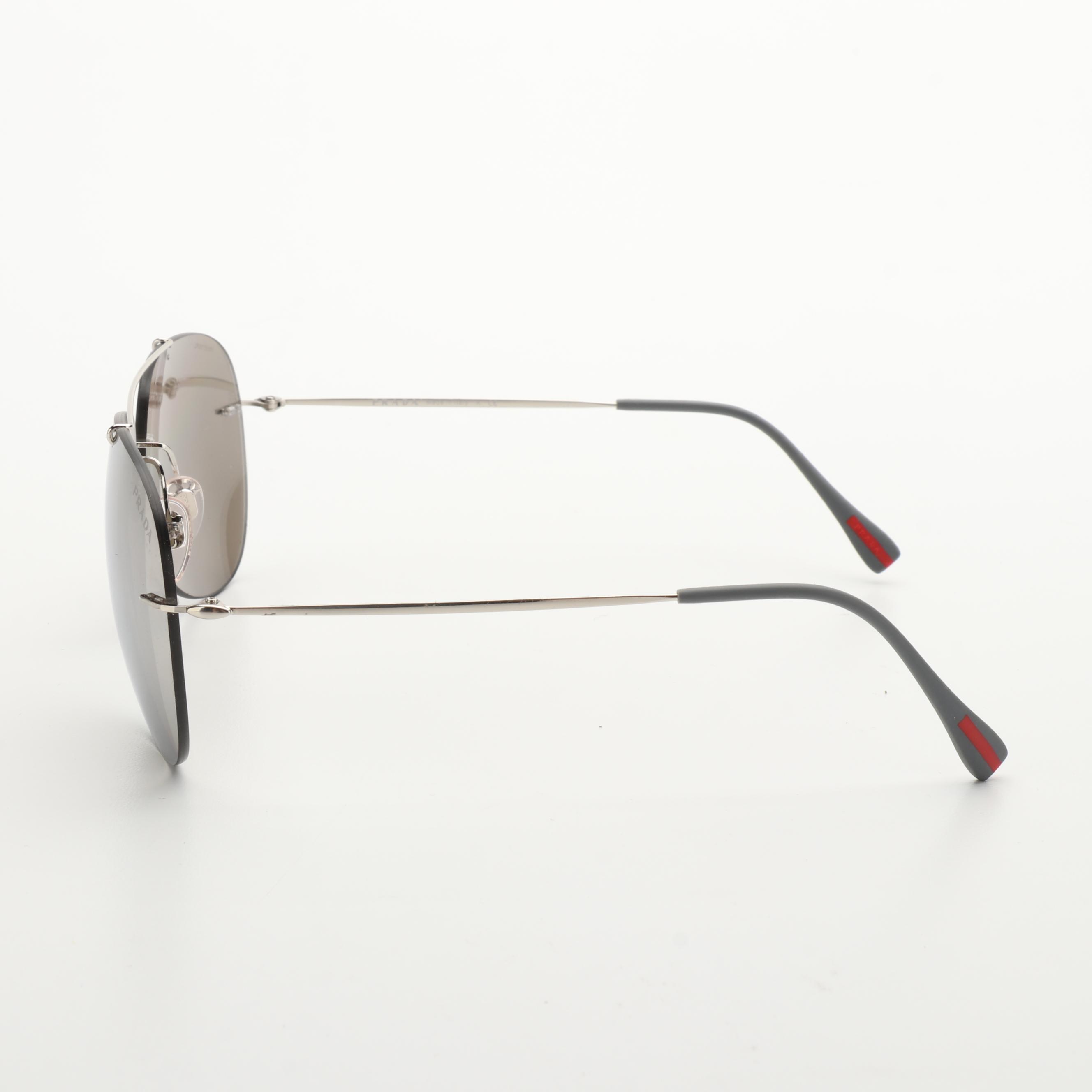 Prada Linea Rossa SPS 50P Semi-Rimless Aviator Sunglasses with Mirrored Lenses