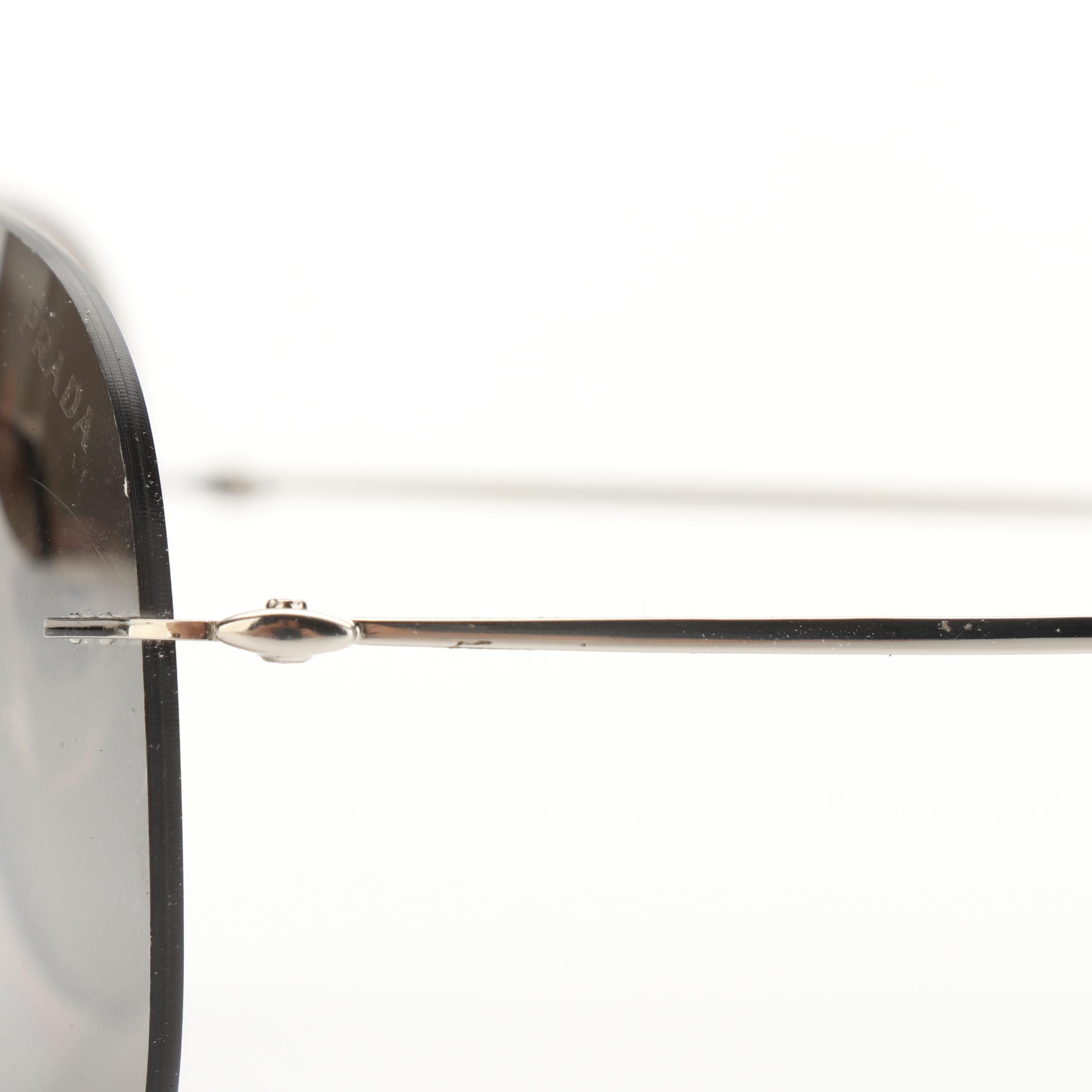 Prada Linea Rossa SPS 50P Semi-Rimless Aviator Sunglasses with Mirrored Lenses