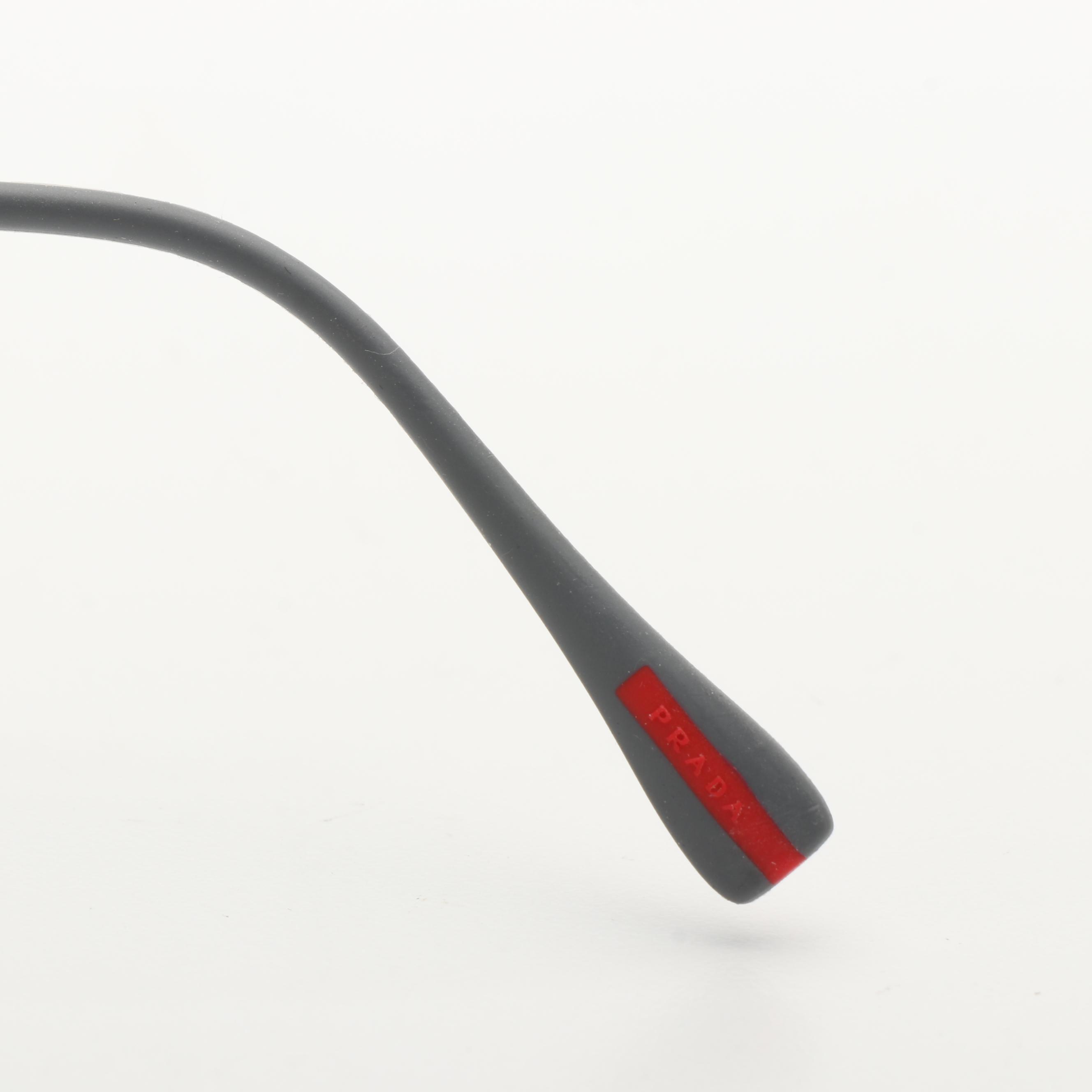 Prada Linea Rossa SPS 50P Semi-Rimless Aviator Sunglasses with Mirrored Lenses