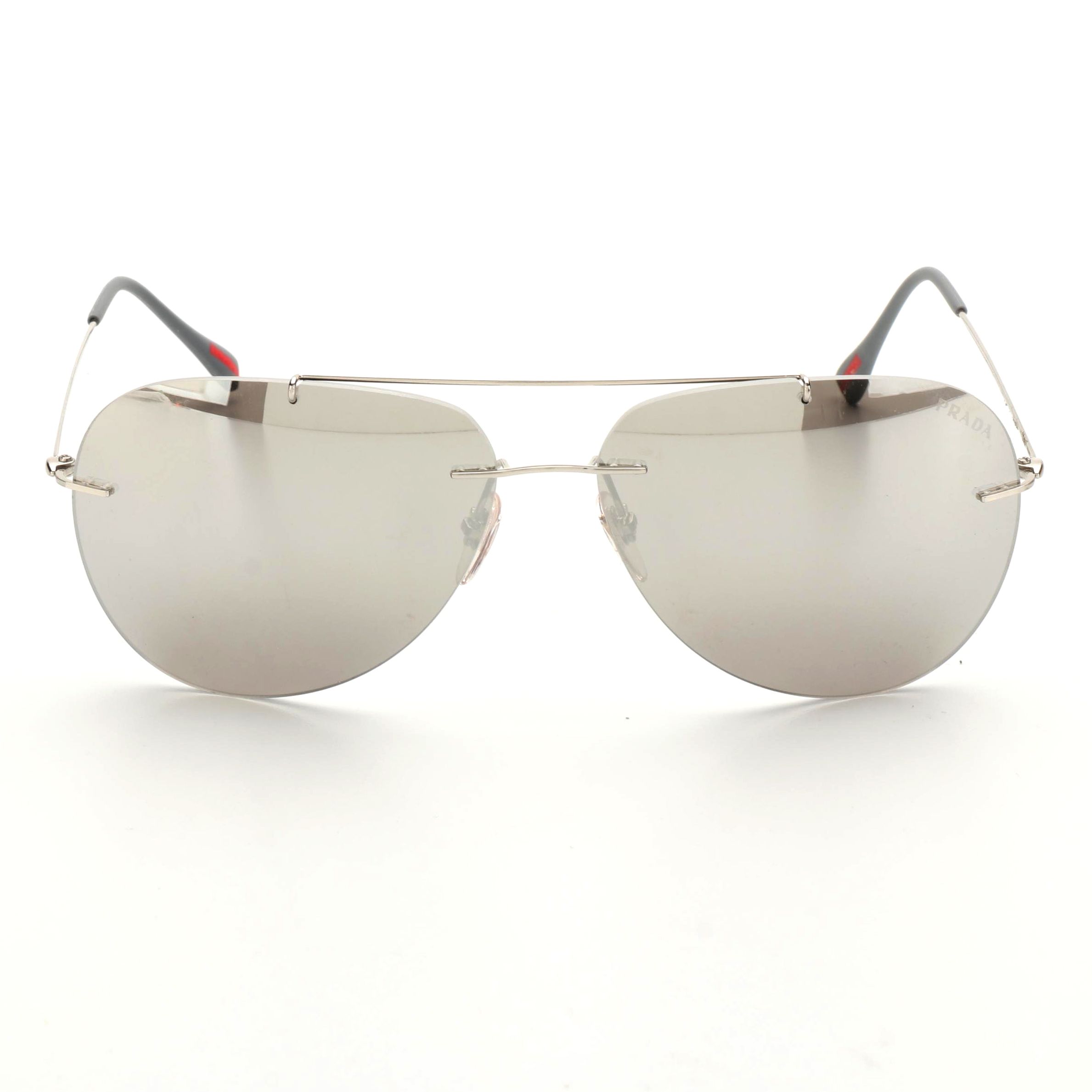 Prada Linea Rossa SPS 50P Semi-Rimless Aviator Sunglasses with Mirrored Lenses