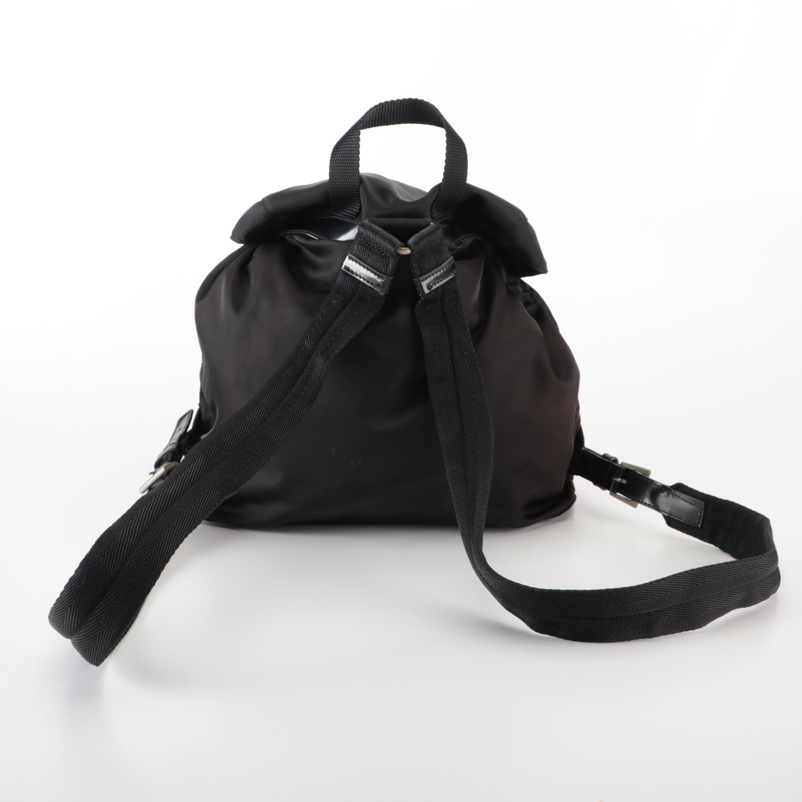 Prada Black Nylon and Patent Leather Backpack