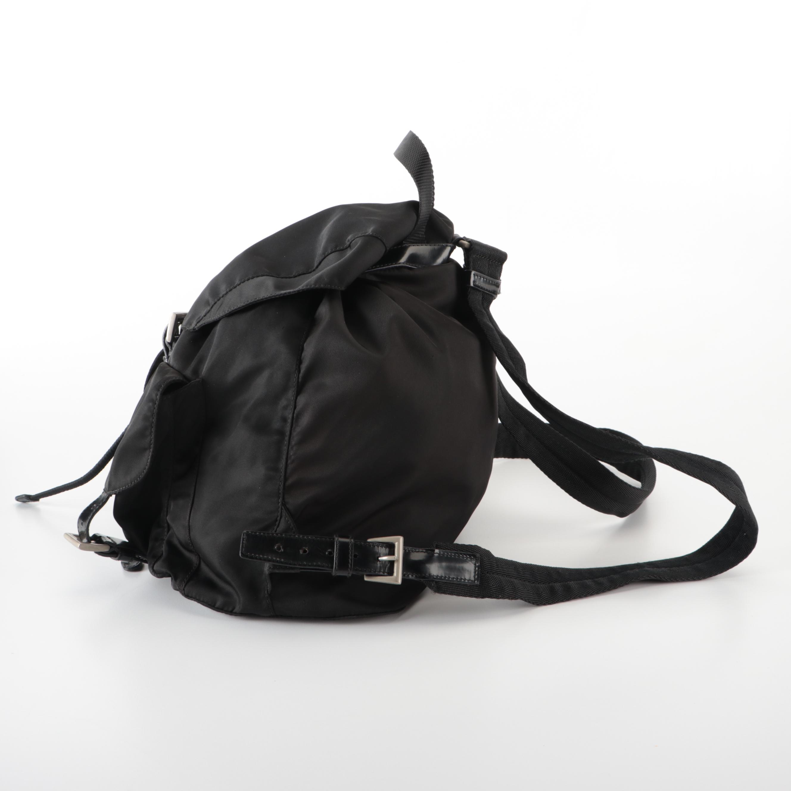Prada Black Nylon and Patent Leather Backpack