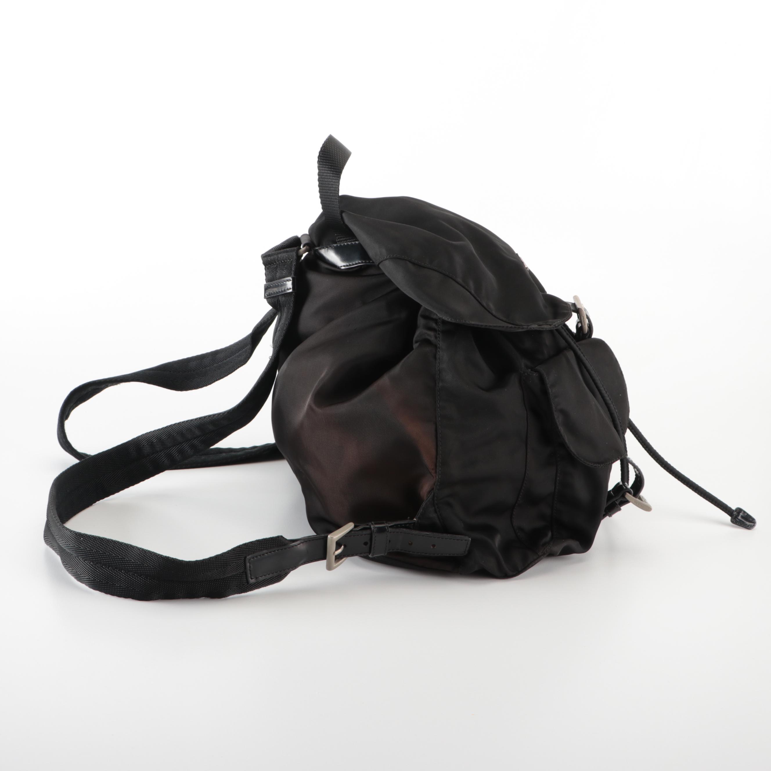 Prada Black Nylon and Patent Leather Backpack
