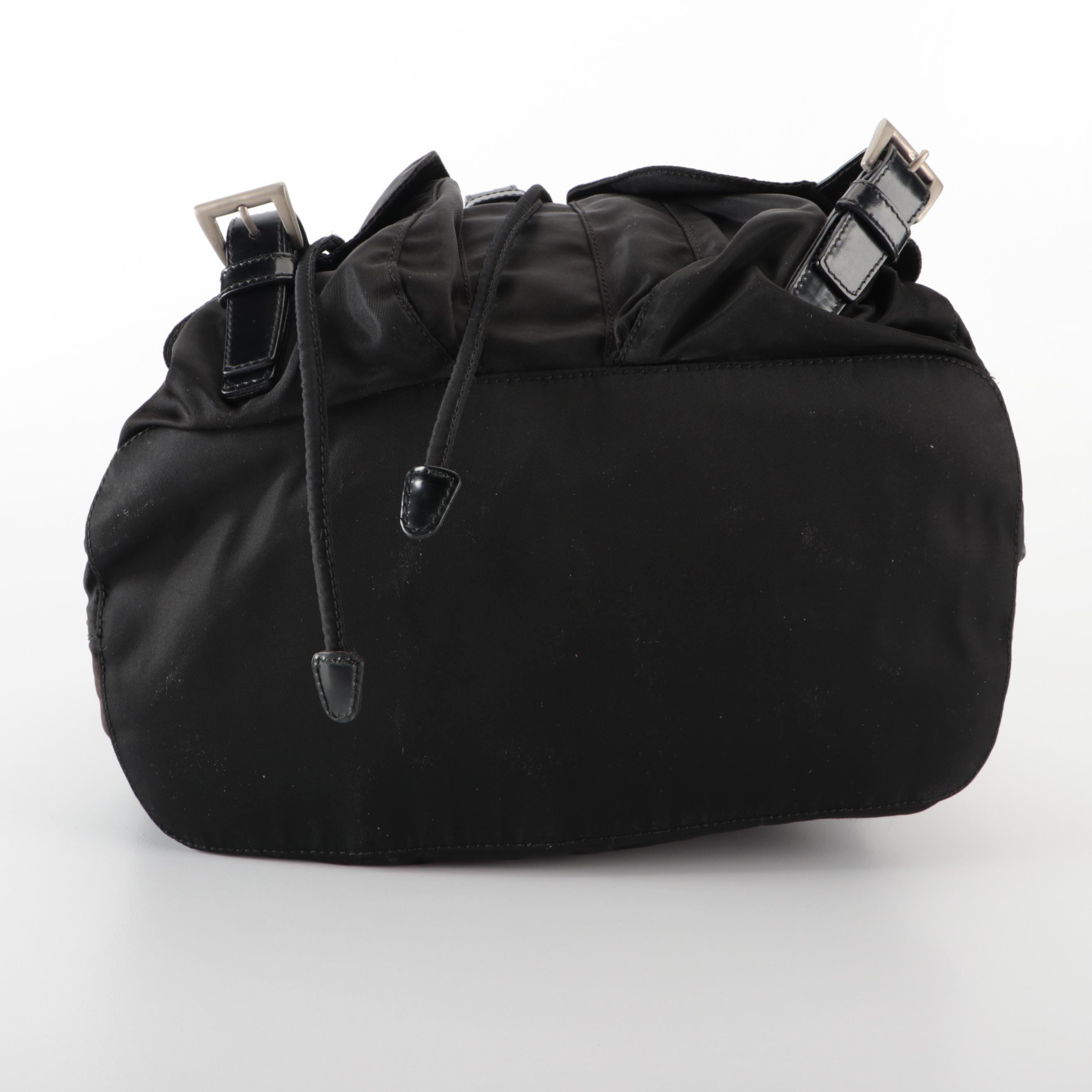 Prada Black Nylon and Patent Leather Backpack