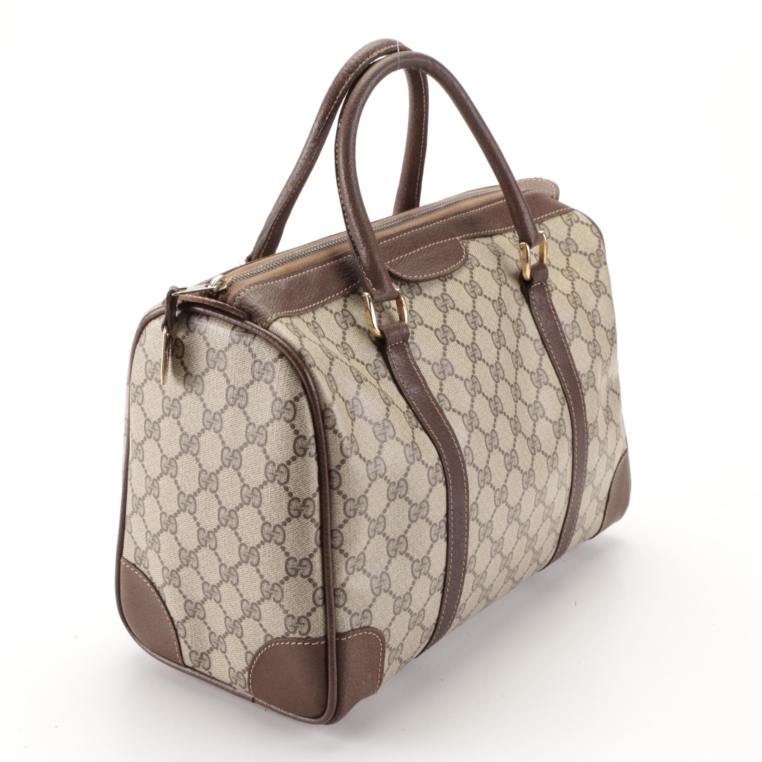 Gucci Boston Bag in GG Supreme Canvas and Leather Trim, Vintage