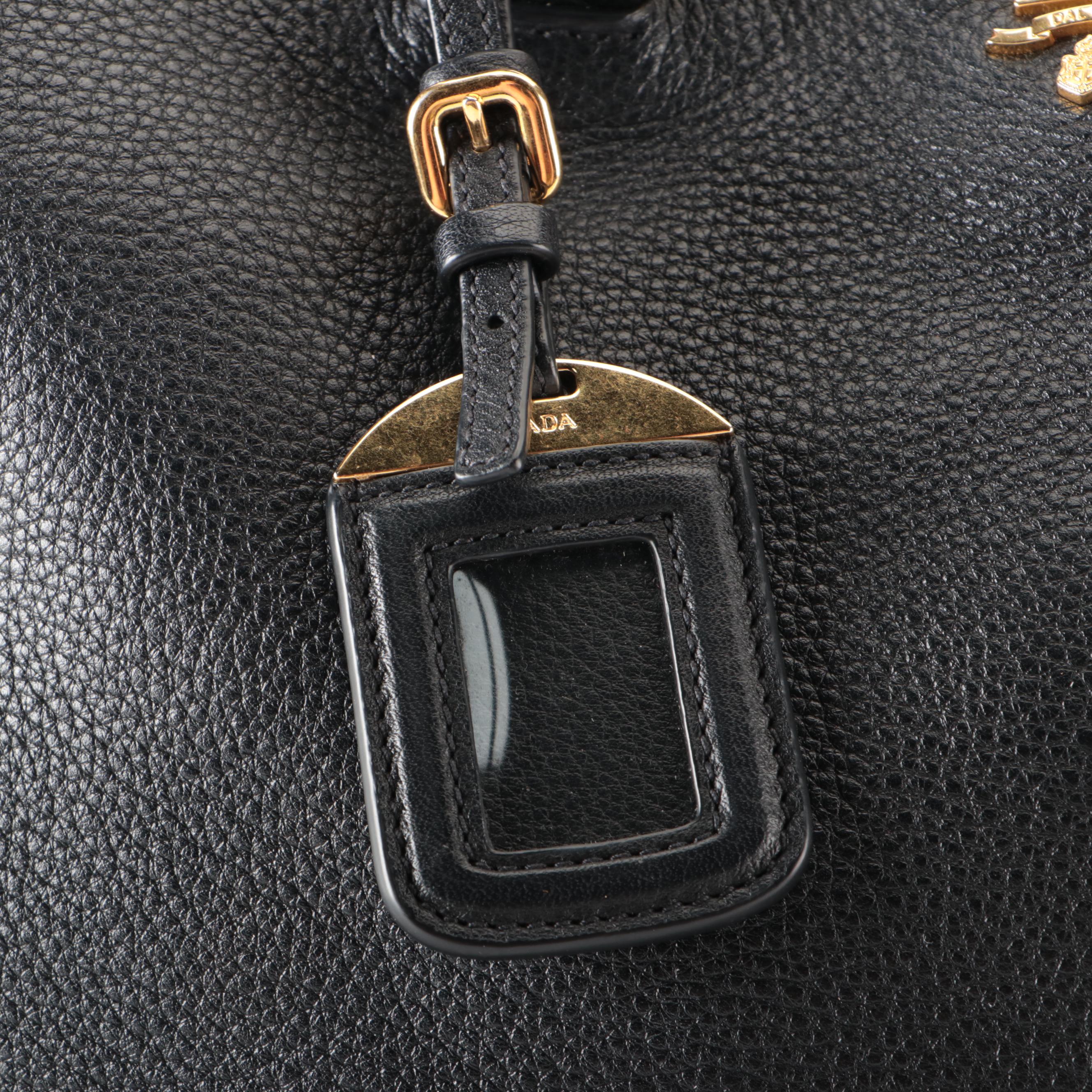 Prada Black Vitello Daino Leather Tote Bag