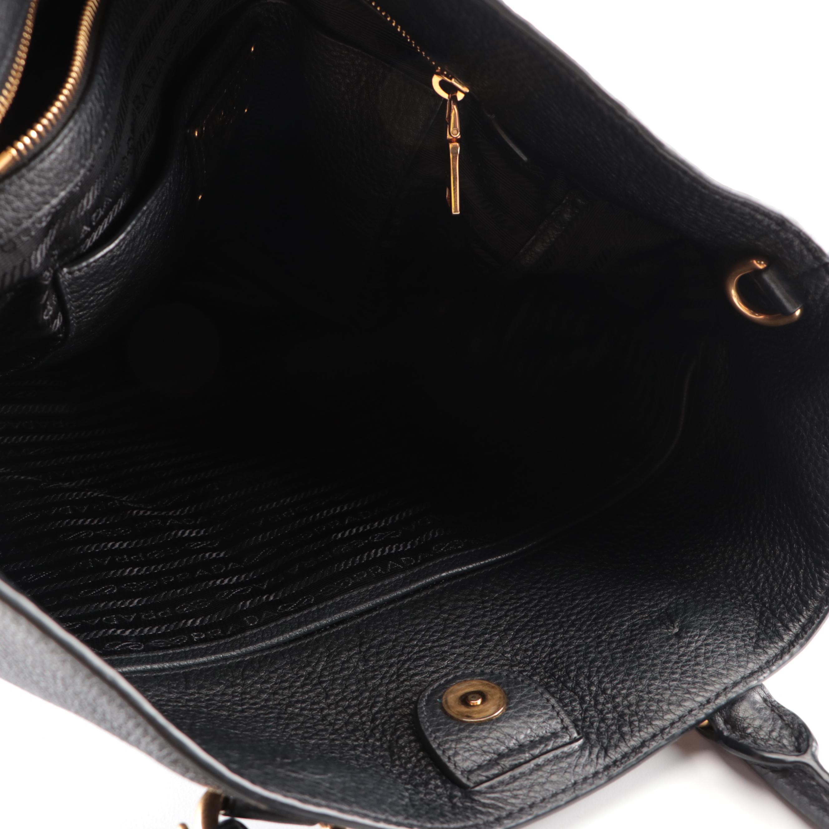 Prada Black Vitello Daino Leather Tote Bag
