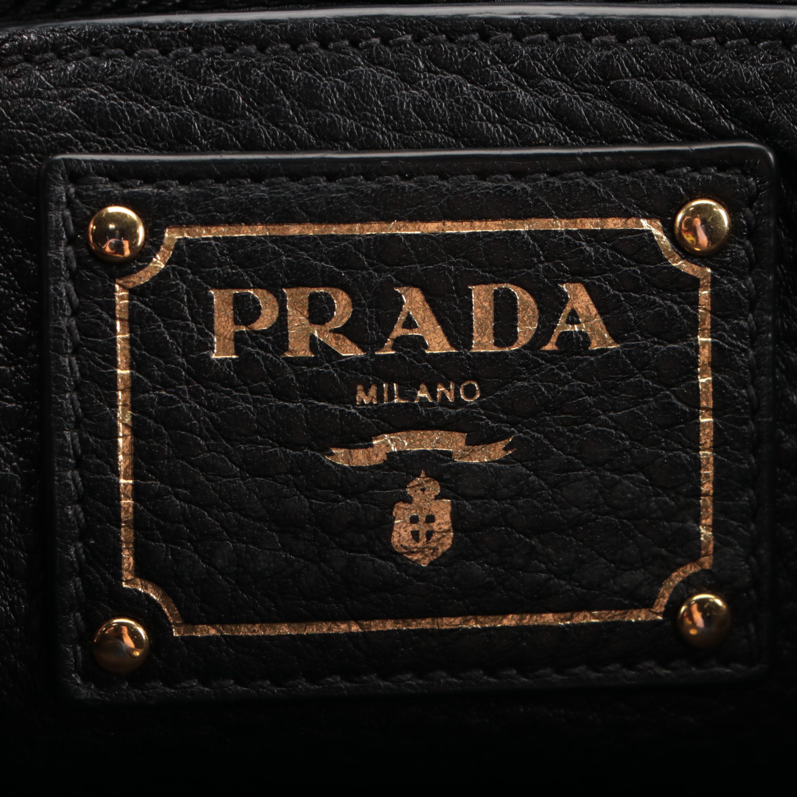 Prada Black Vitello Daino Leather Tote Bag